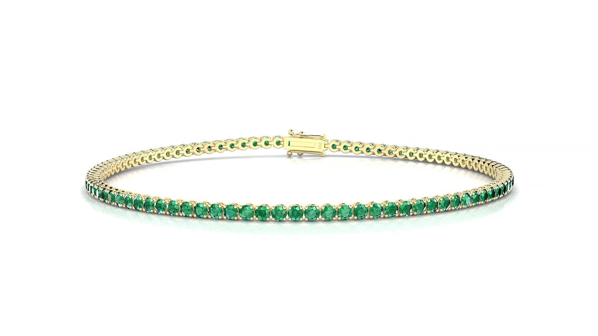 Firenze | 18k Yellow Gold 1.7 mm Round Natural Emerald 17 cm Tennis Bracelet