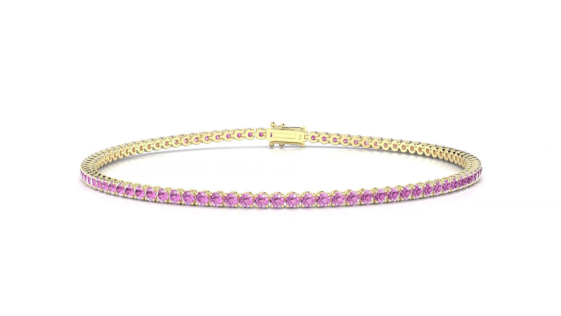 Firenze | 18k Yellow Gold 1.7 mm Round Natural Pink Sapphire 15 cm Tennis Bracelet
