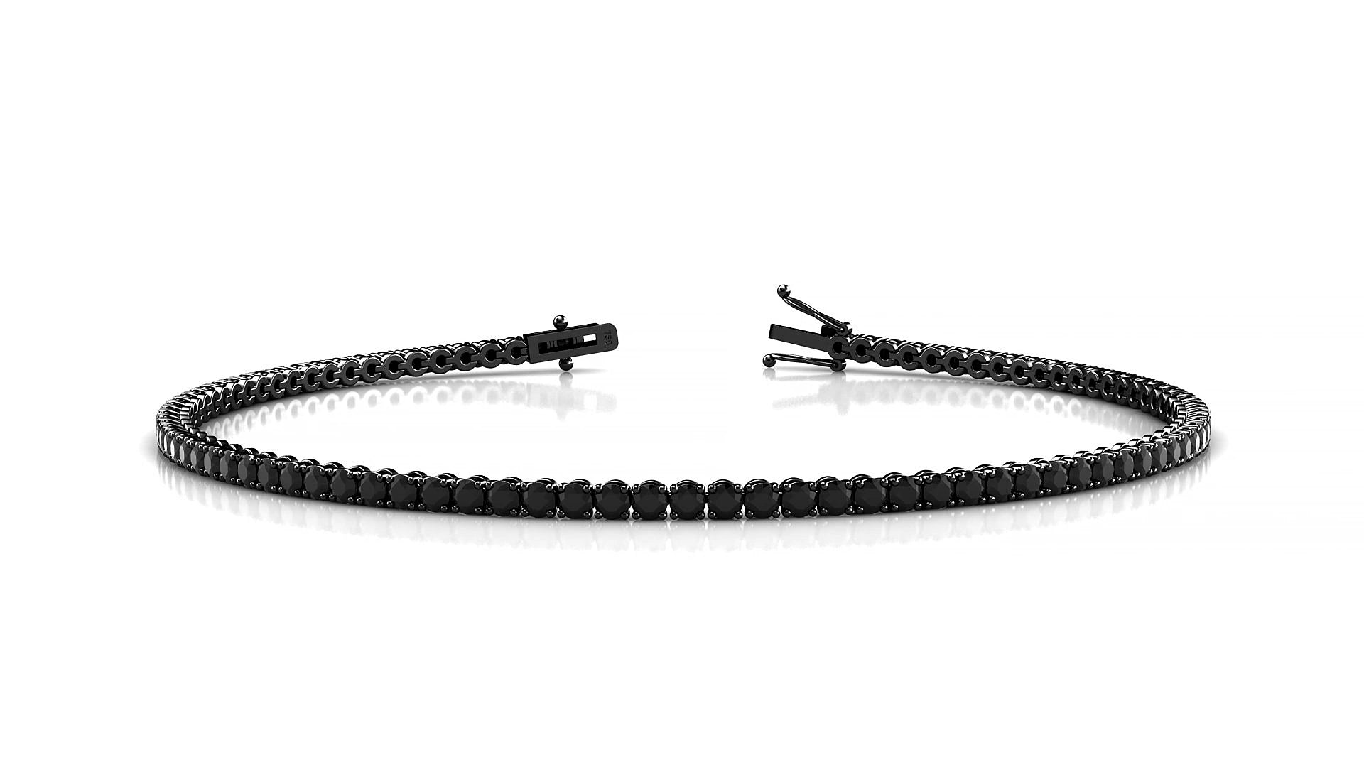 Firenze | 18k Black Gold 1.7 mm Round Natural Black Diamond 15 cm Tennis Bracelet