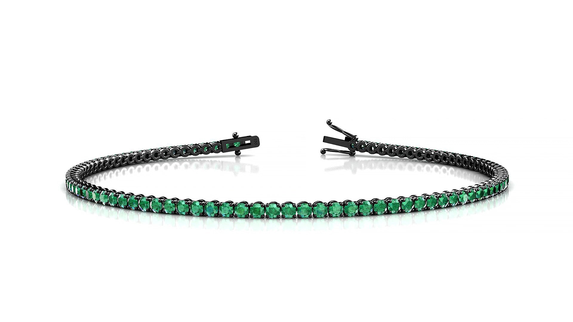 Firenze | 18k Black Gold 1.7 mm Round Natural Emerald 15 cm Tennis Bracelet