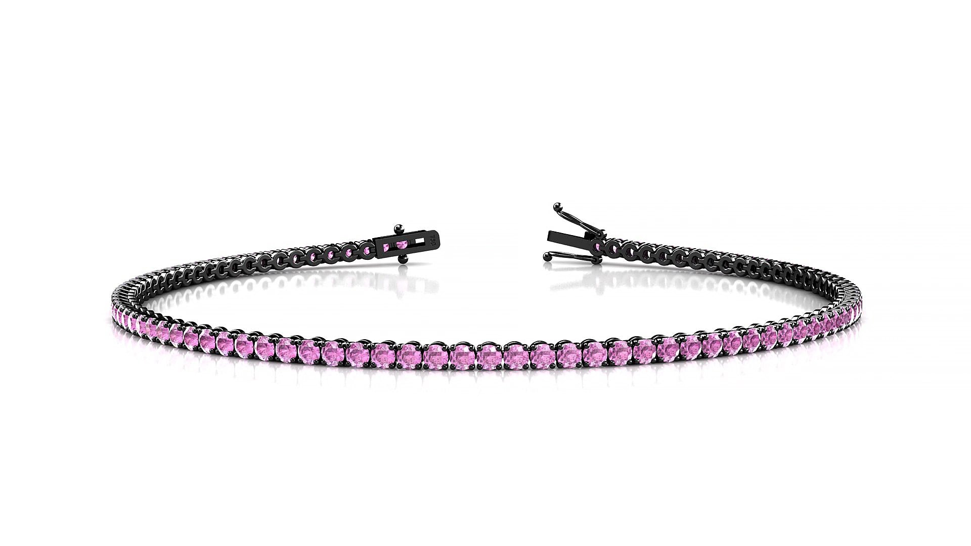 Firenze | 18k Black Gold 1.7 mm Round Natural Pink Sapphire 17 cm Tennis Bracelet