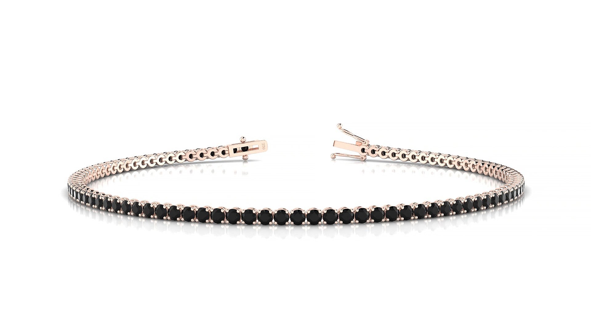 Firenze | 18k Rose Gold 1.7 mm Round Natural Black Diamond 15 cm Tennis Bracelet