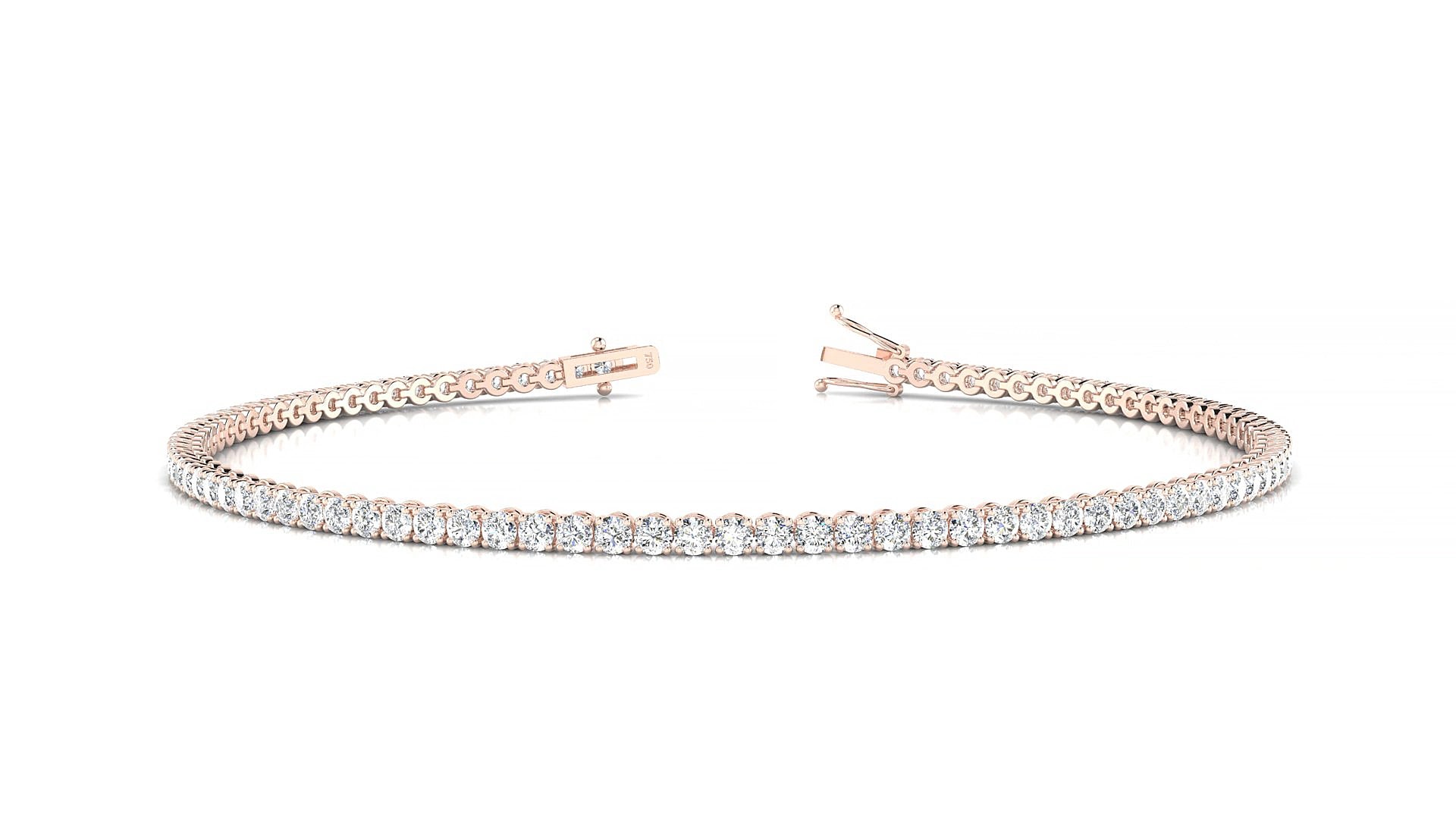 Firenze | 18k Rose Gold 1.7 mm Round Natural Diamond 19 cm Tennis Bracelet