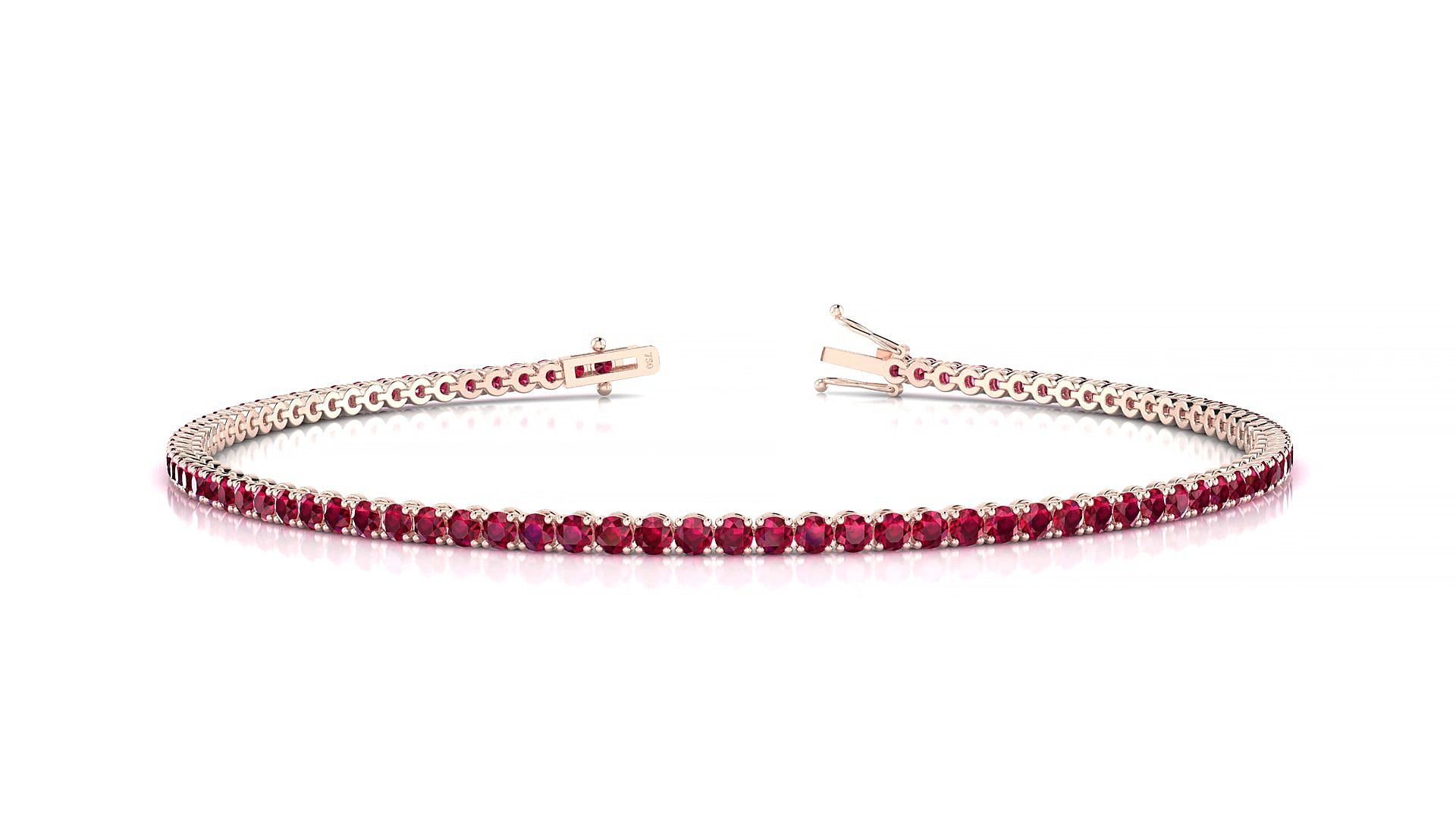 Firenze | 18k Rose Gold 1.7 mm Round Natural Ruby 15 cm Tennis Bracelet