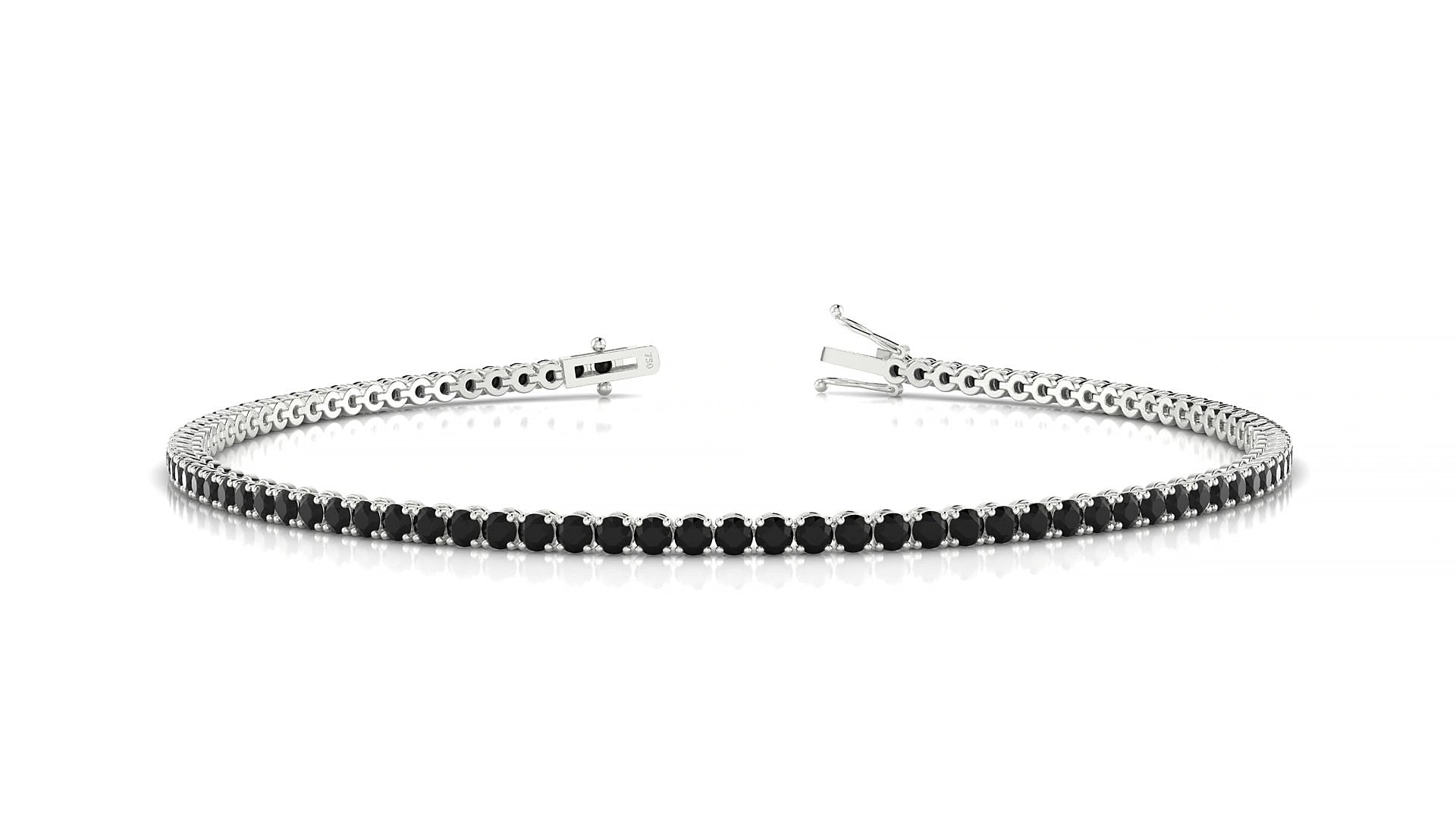 Firenze | 18k White Gold 1.7 mm Round Natural Black Diamond 20 cm Tennis Bracelet