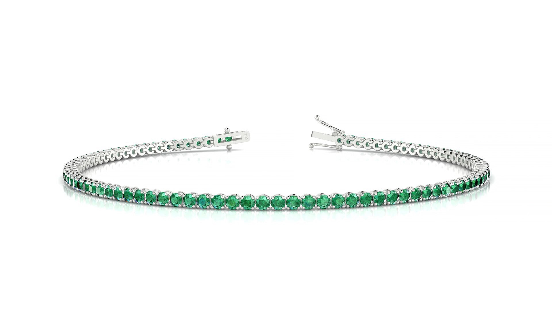 Firenze | 18k White Gold 1.7 mm Round Natural Emerald 15 cm Tennis Bracelet