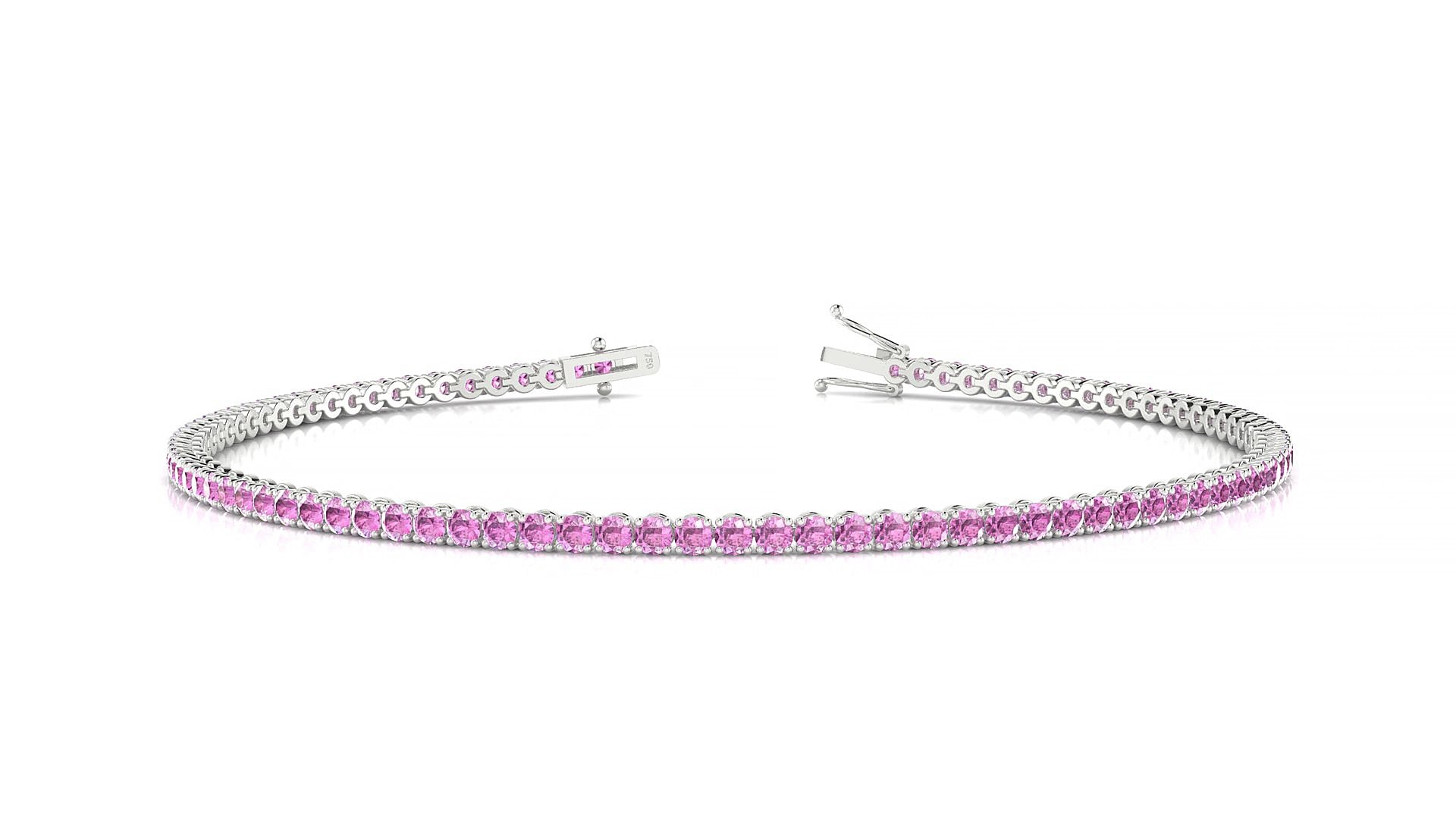 Firenze | 18k White Gold 1.7 mm Round Natural Pink Sapphire 15 cm Tennis Bracelet