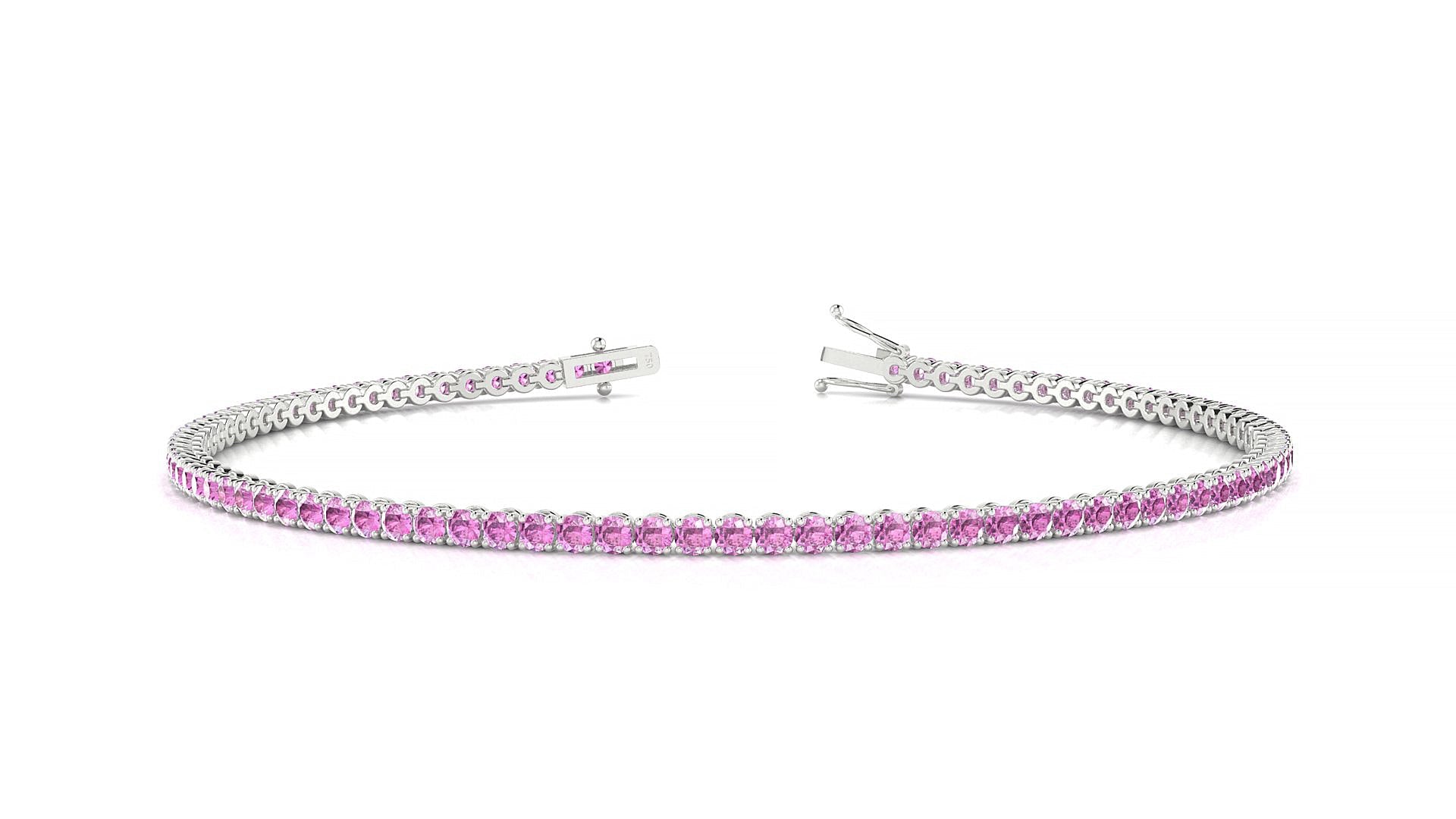 Firenze | 18k White Gold 1.7 mm Round Natural Pink Sapphire Tennis Bracelet