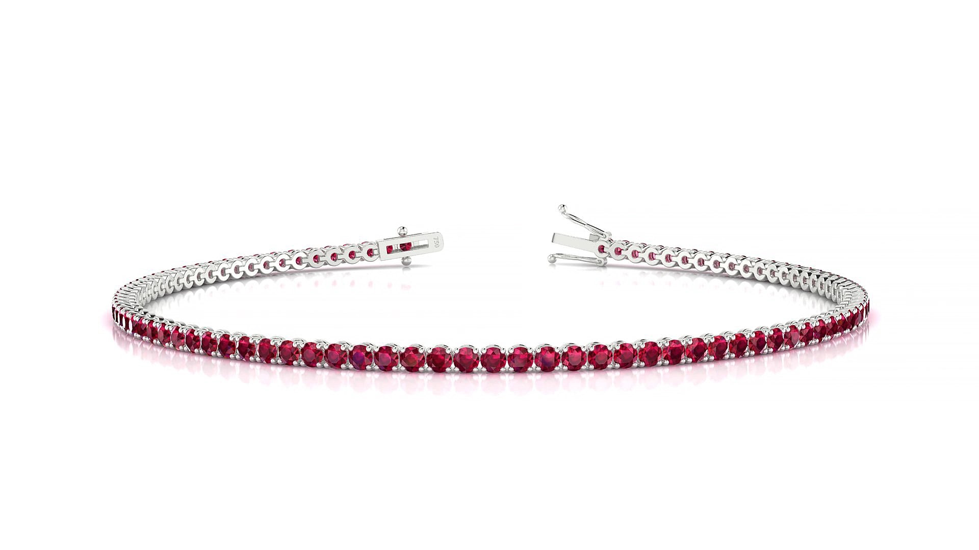Firenze | 18k White Gold 1.7 mm Round Natural Ruby 17 cm Tennis Bracelet