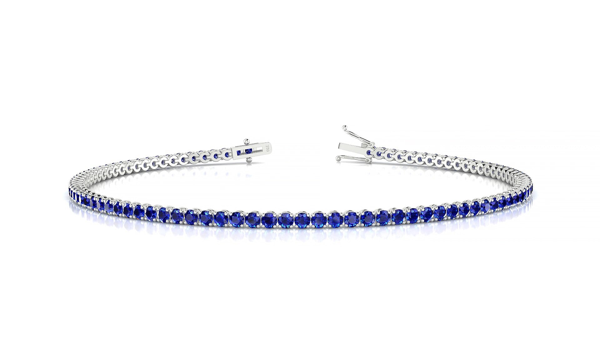 Firenze | 18k White Gold 1.7 mm Round Natural Sapphire 15 cm Tennis Bracelet