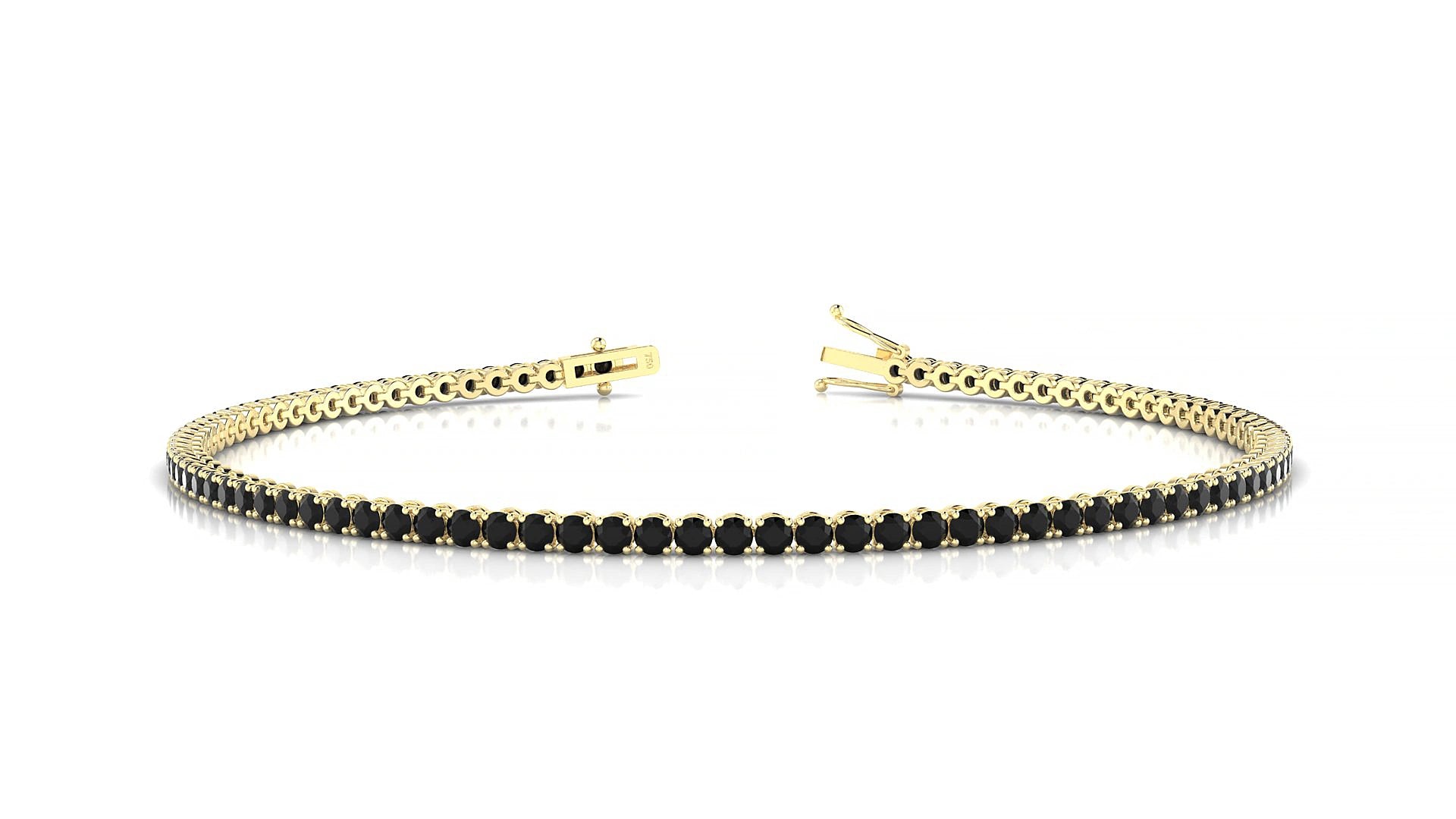 Firenze | 18k Yellow Gold 1.7 mm Round Natural Black Diamond 20 cm Tennis Bracelet
