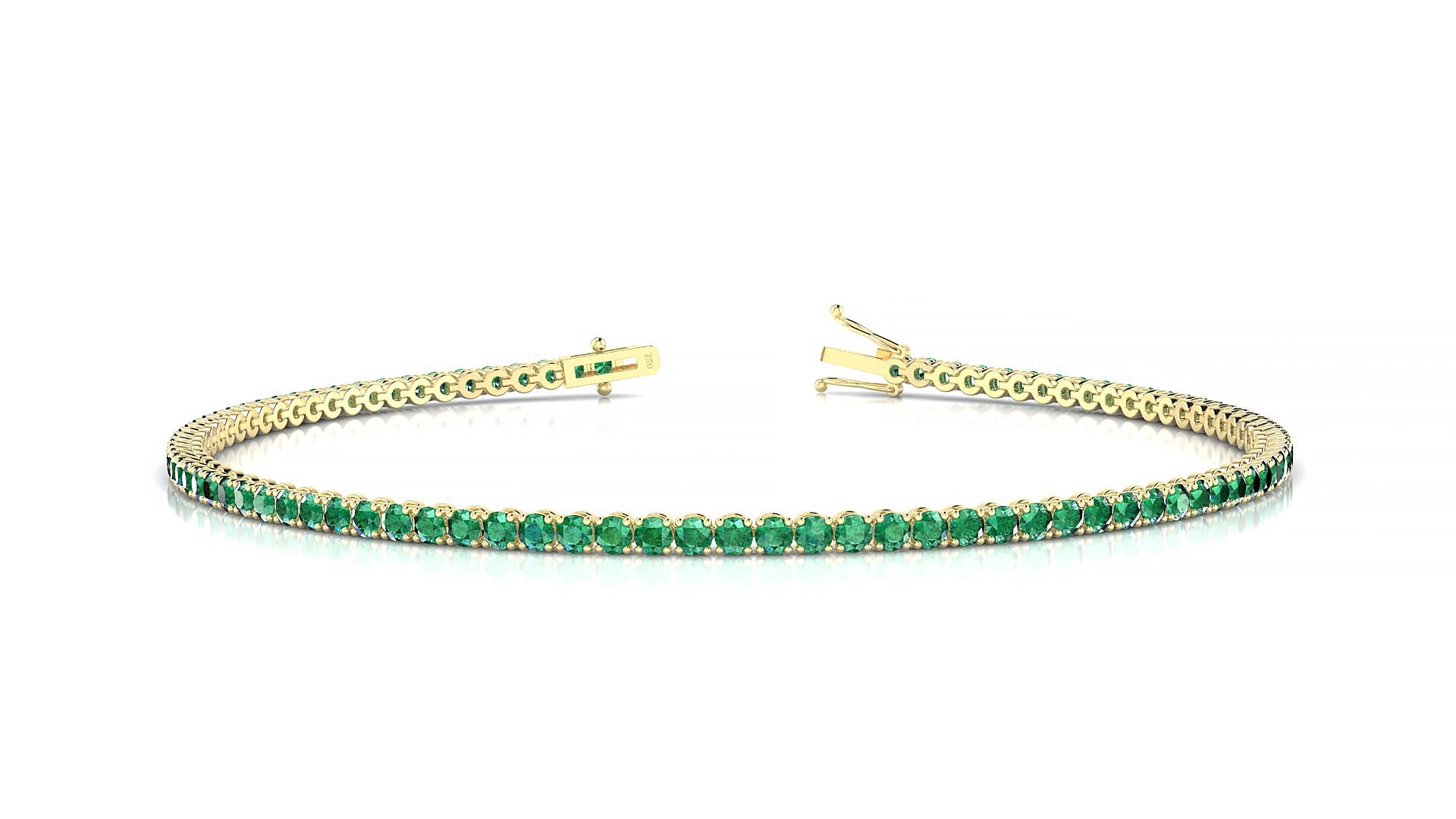 Firenze | 18k Yellow Gold 1.7 mm Round Natural Emerald 19 cm Tennis Bracelet