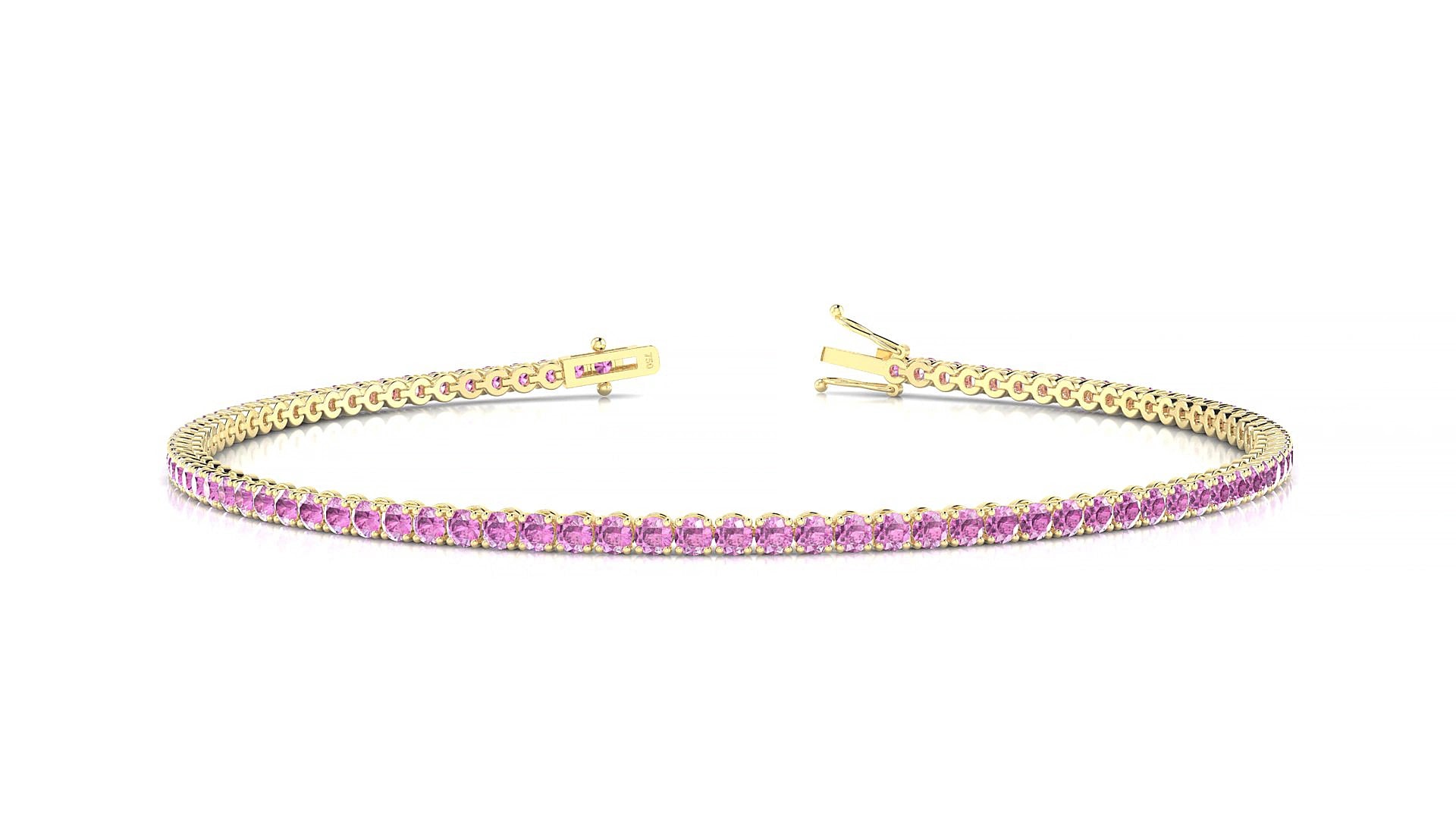 Firenze | 18k Yellow Gold 1.7 mm Round Natural Pink Sapphire 15 cm Tennis Bracelet
