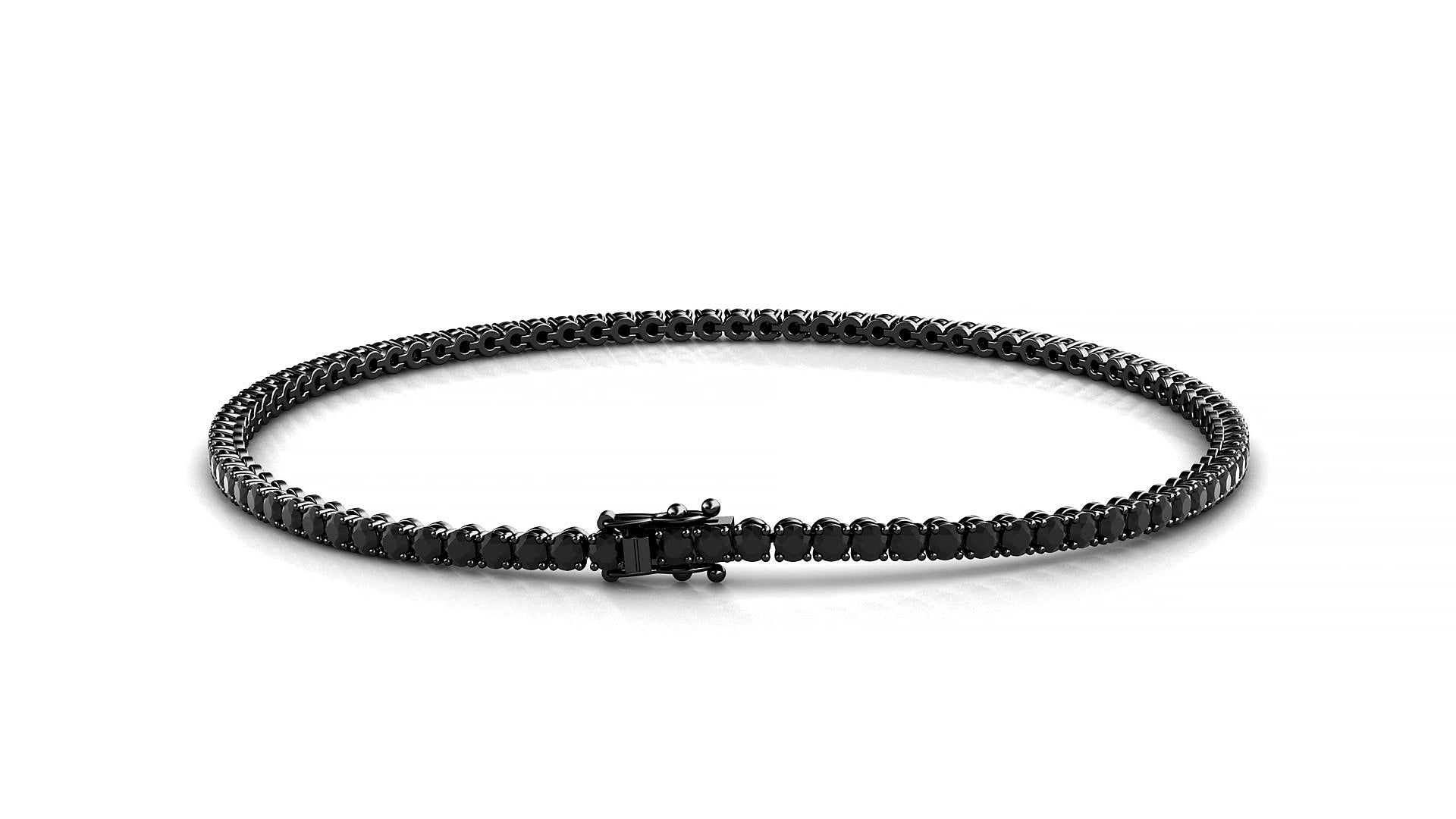 Firenze | 18k Black Gold 1.7 mm Round Natural Black Diamond 18 cm Tennis Bracelet