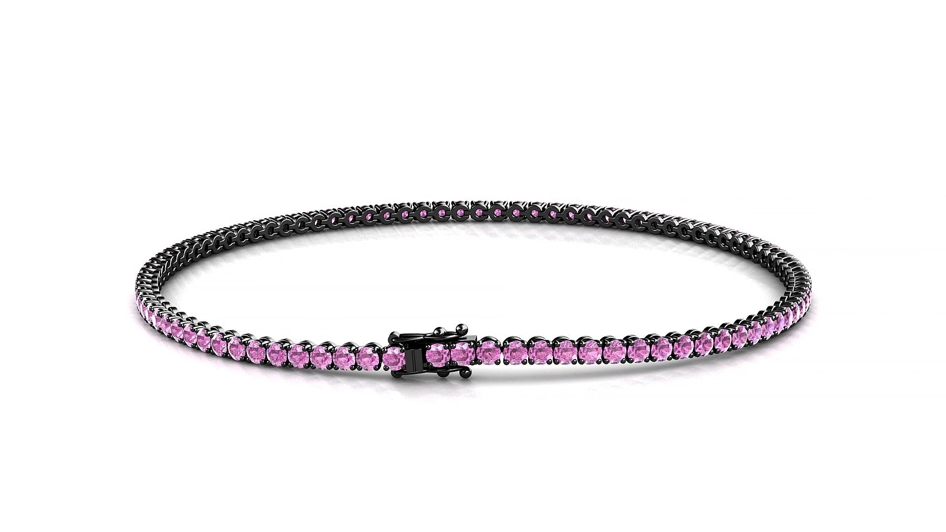Firenze | 18k Black Gold 1.7 mm Round Natural Pink Sapphire 18 cm Tennis Bracelet