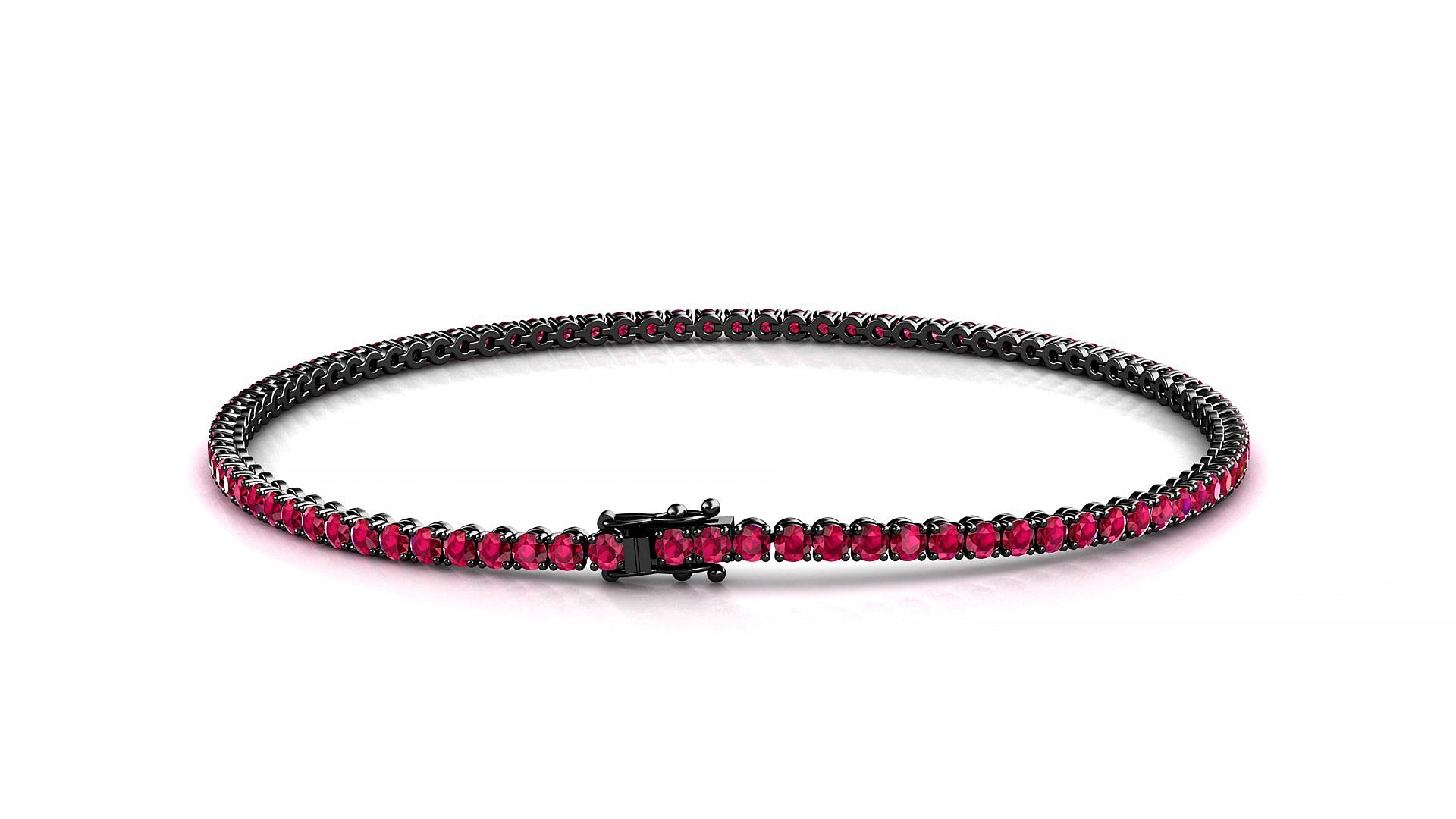 Firenze | 18k Black Gold 1.7 mm Round Natural Ruby 15 cm Tennis Bracelet