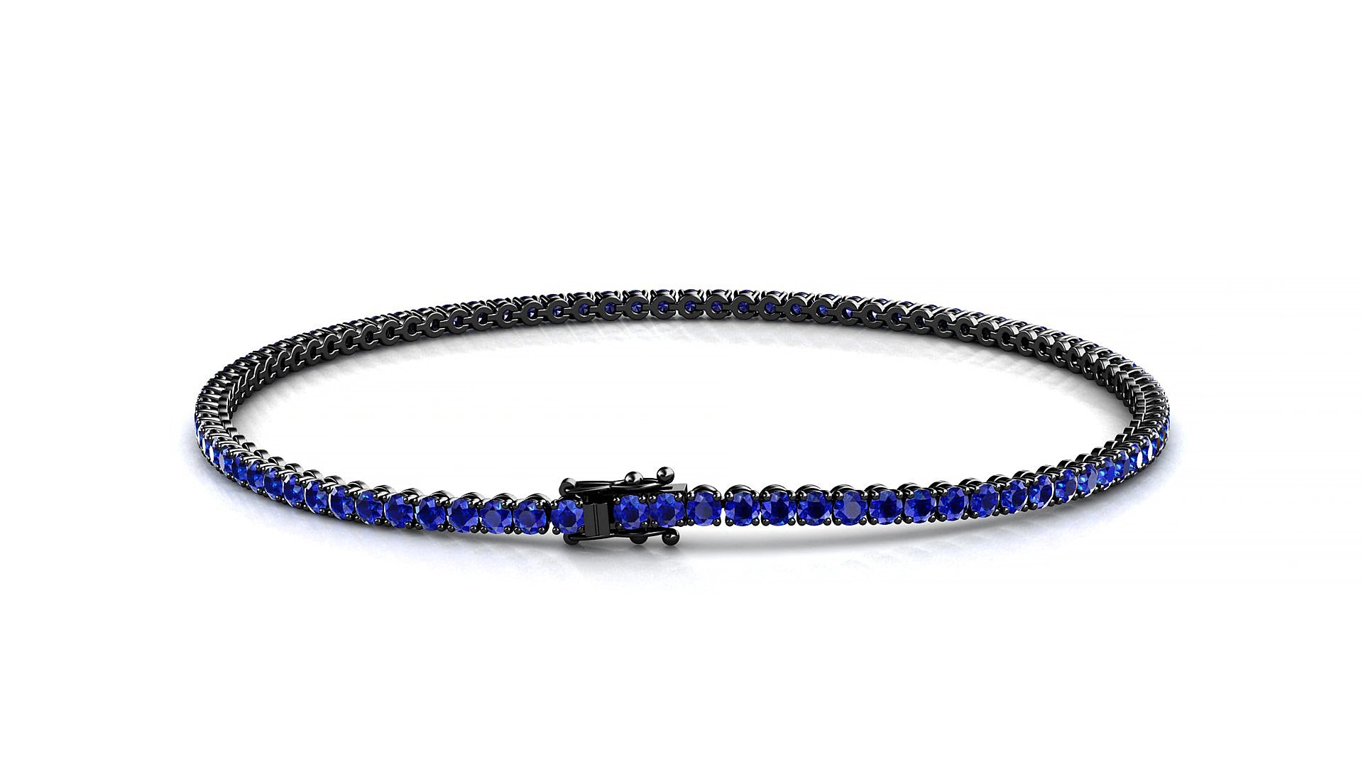 Firenze | 18k Black Gold 1.7 mm Round Natural Sapphire 15 cm Tennis Bracelet