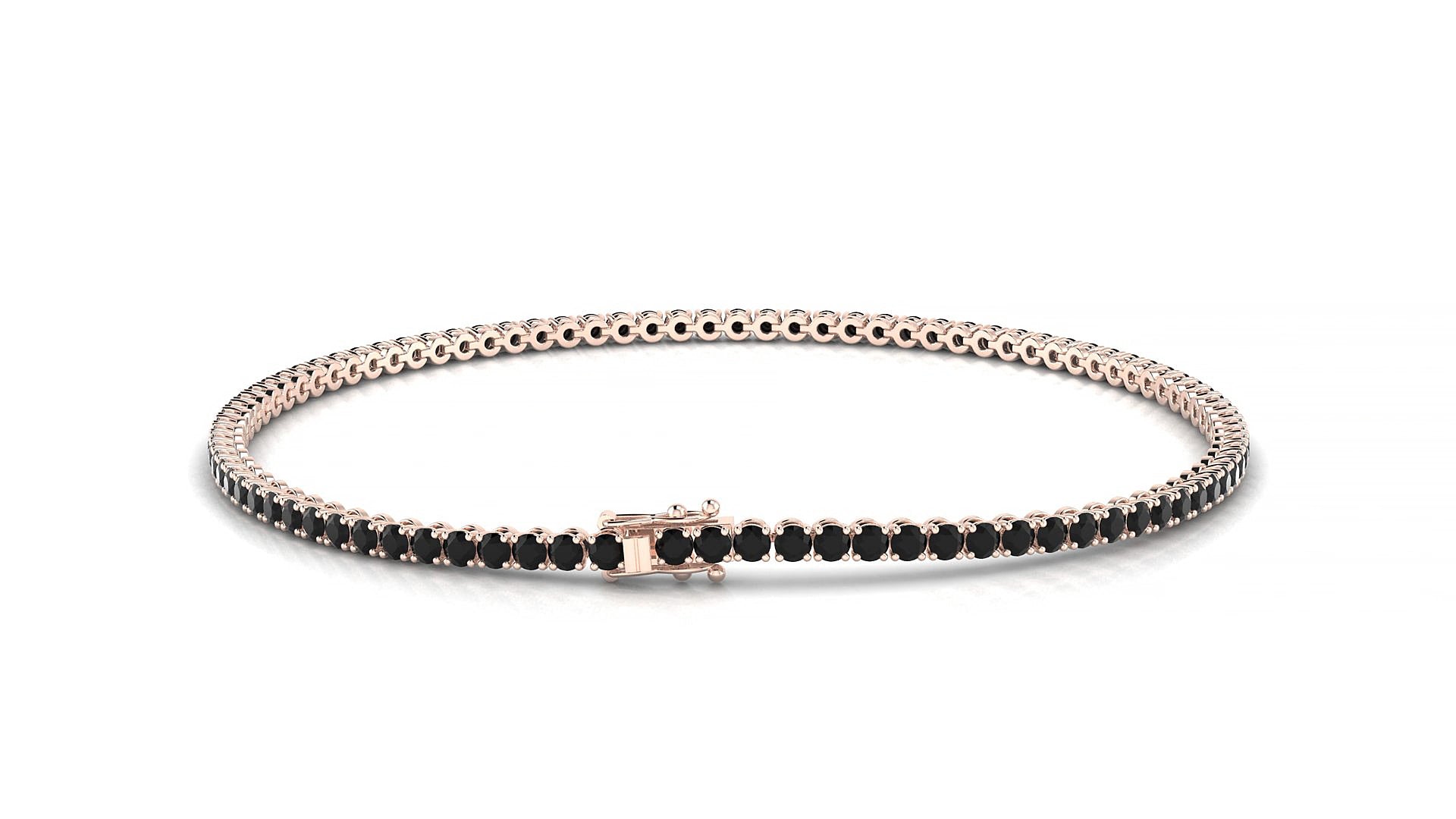 Firenze | 18k Rose Gold 1.7 mm Round Natural Black Diamond 16 cm Tennis Bracelet