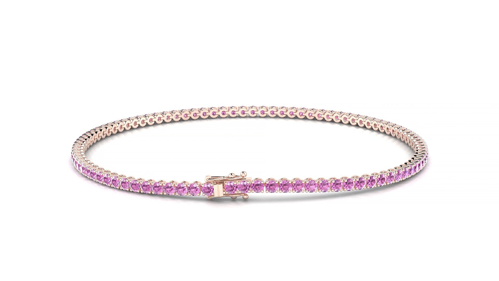 Firenze | 18k Rose Gold 1.7 mm Round Natural Pink Sapphire 19 cm Tennis Bracelet