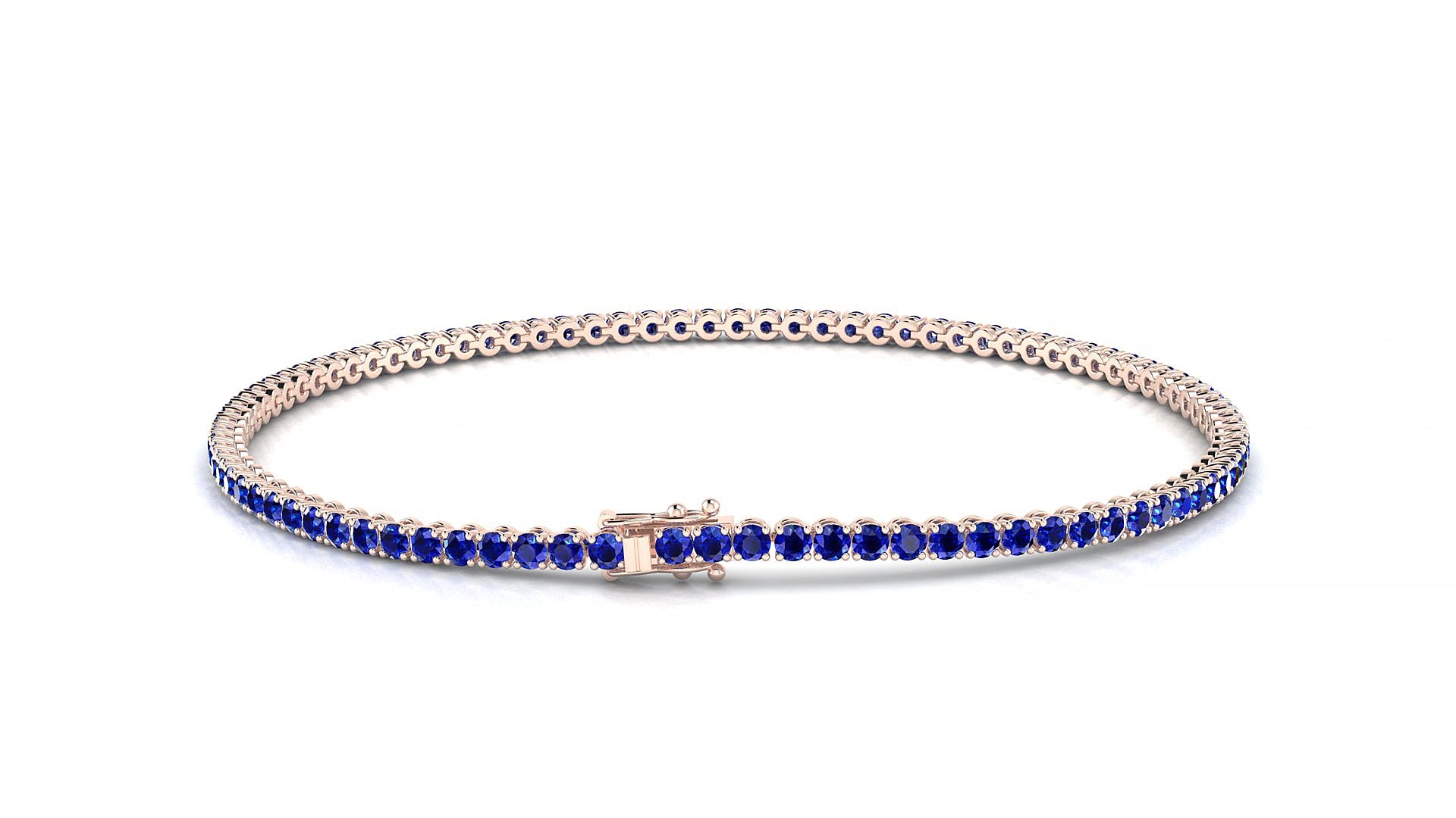 Firenze | 18k Rose Gold 1.7 mm Round Natural Sapphire 16 cm Tennis Bracelet