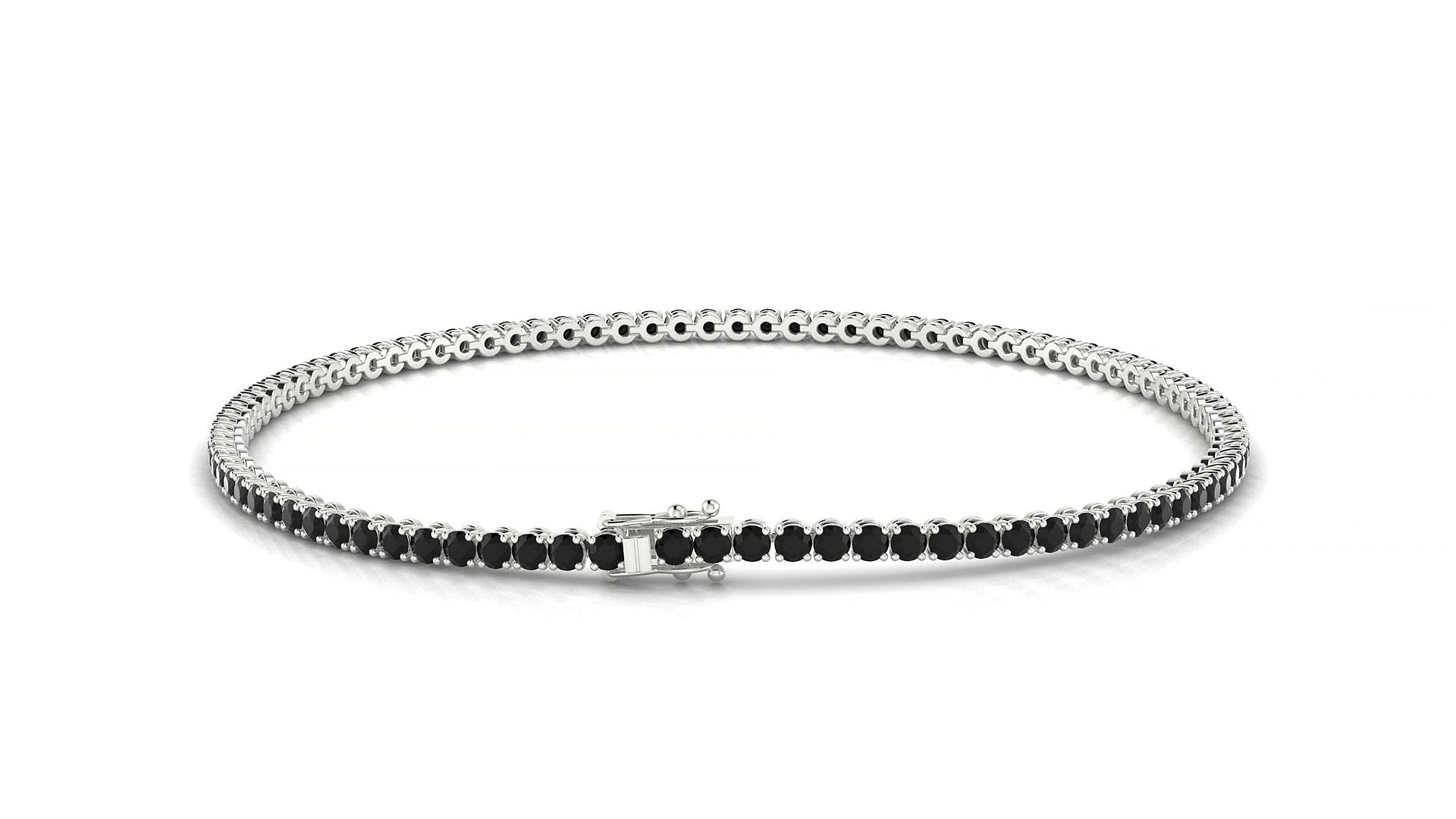 Firenze | 18k White Gold 1.7 mm Round Natural Black Diamond 15 cm Tennis Bracelet