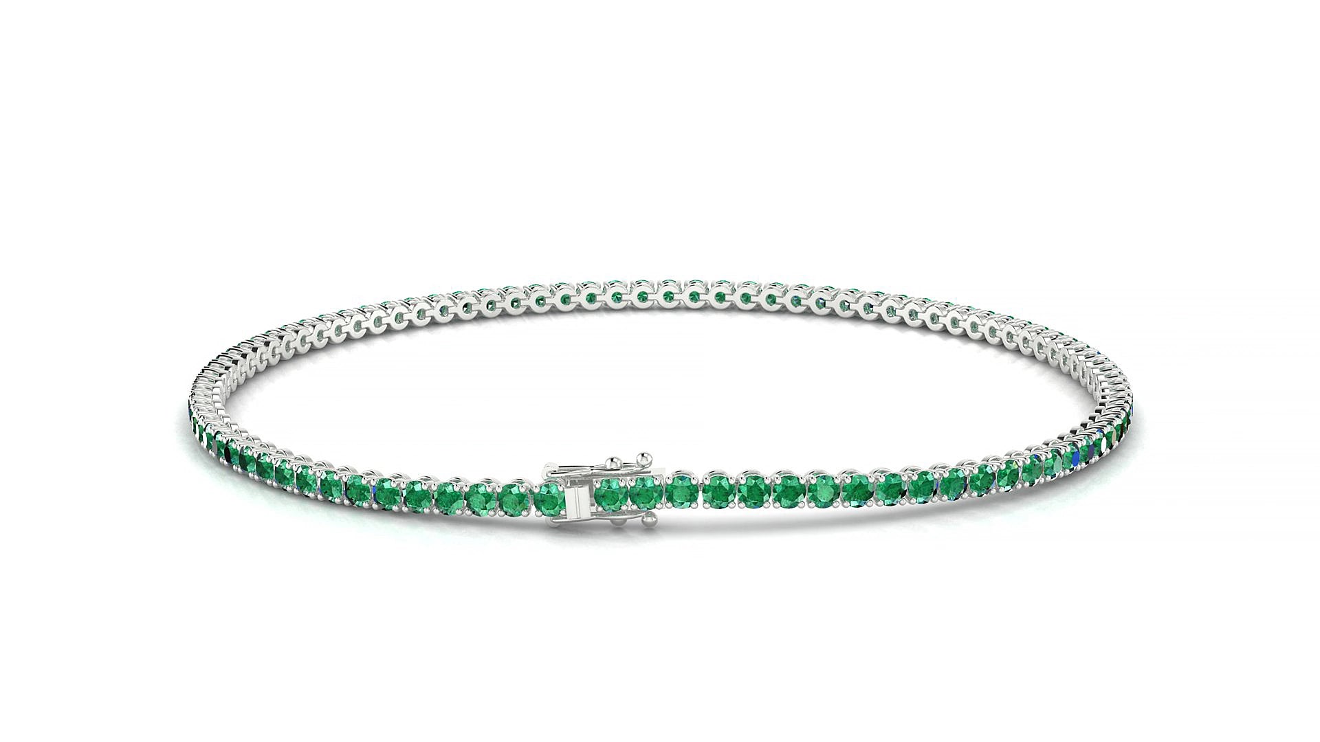 Firenze | 18k White Gold 1.7 mm Round Natural Emerald 15 cm Tennis Bracelet