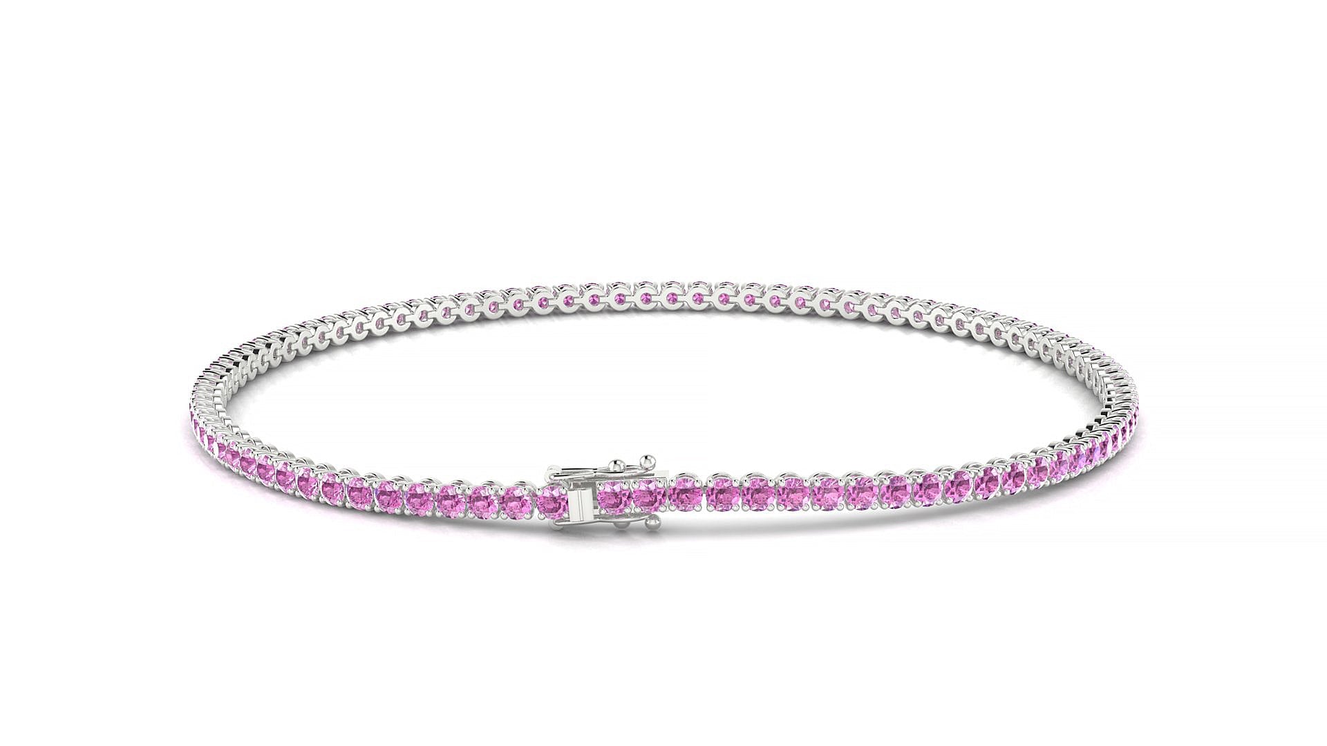 Firenze | 18k White Gold 1.7 mm Round Natural Pink Sapphire Tennis Bracelet