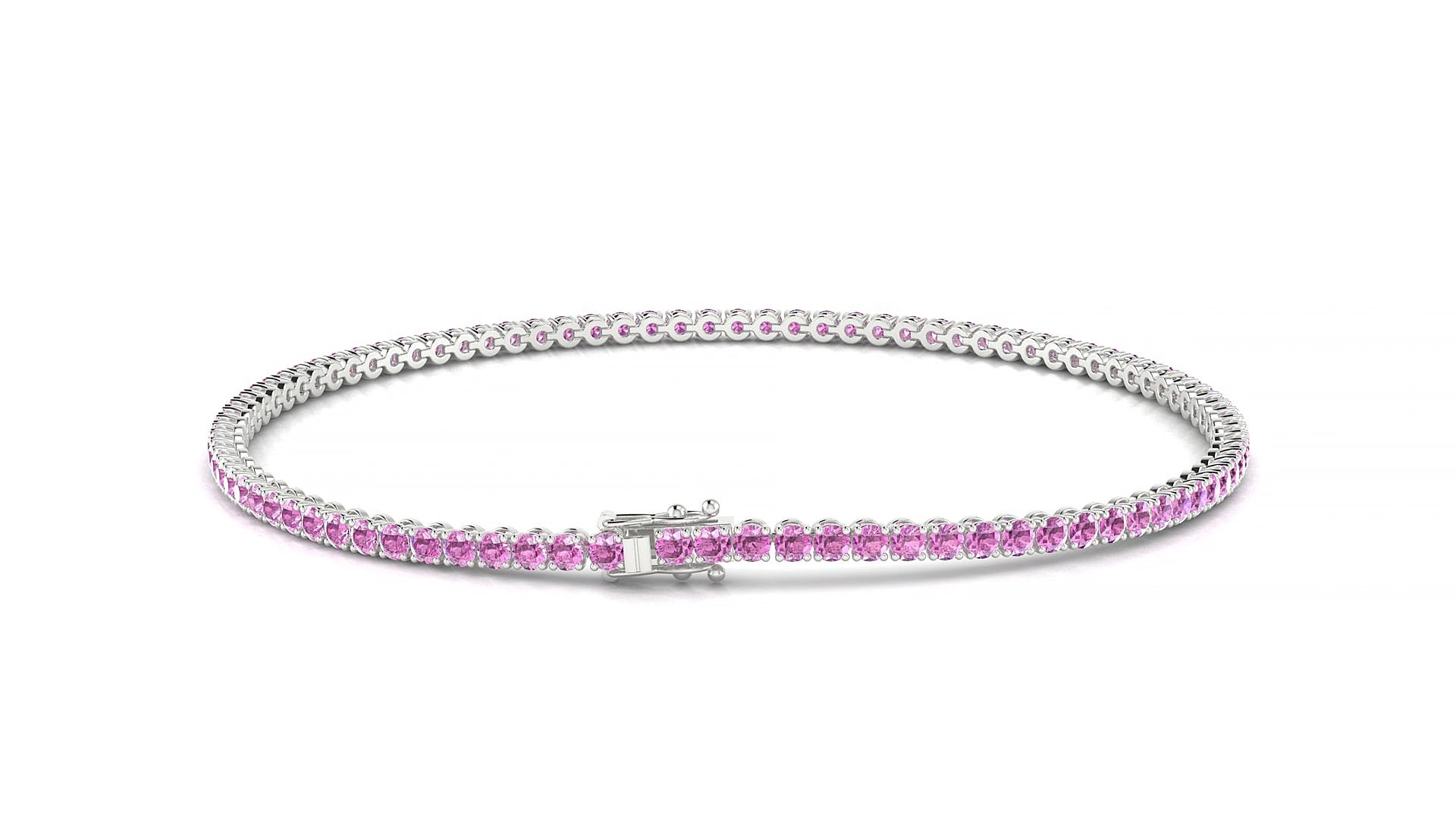 Firenze | 18k White Gold 1.7 mm Round Natural Pink Sapphire 15 cm Tennis Bracelet