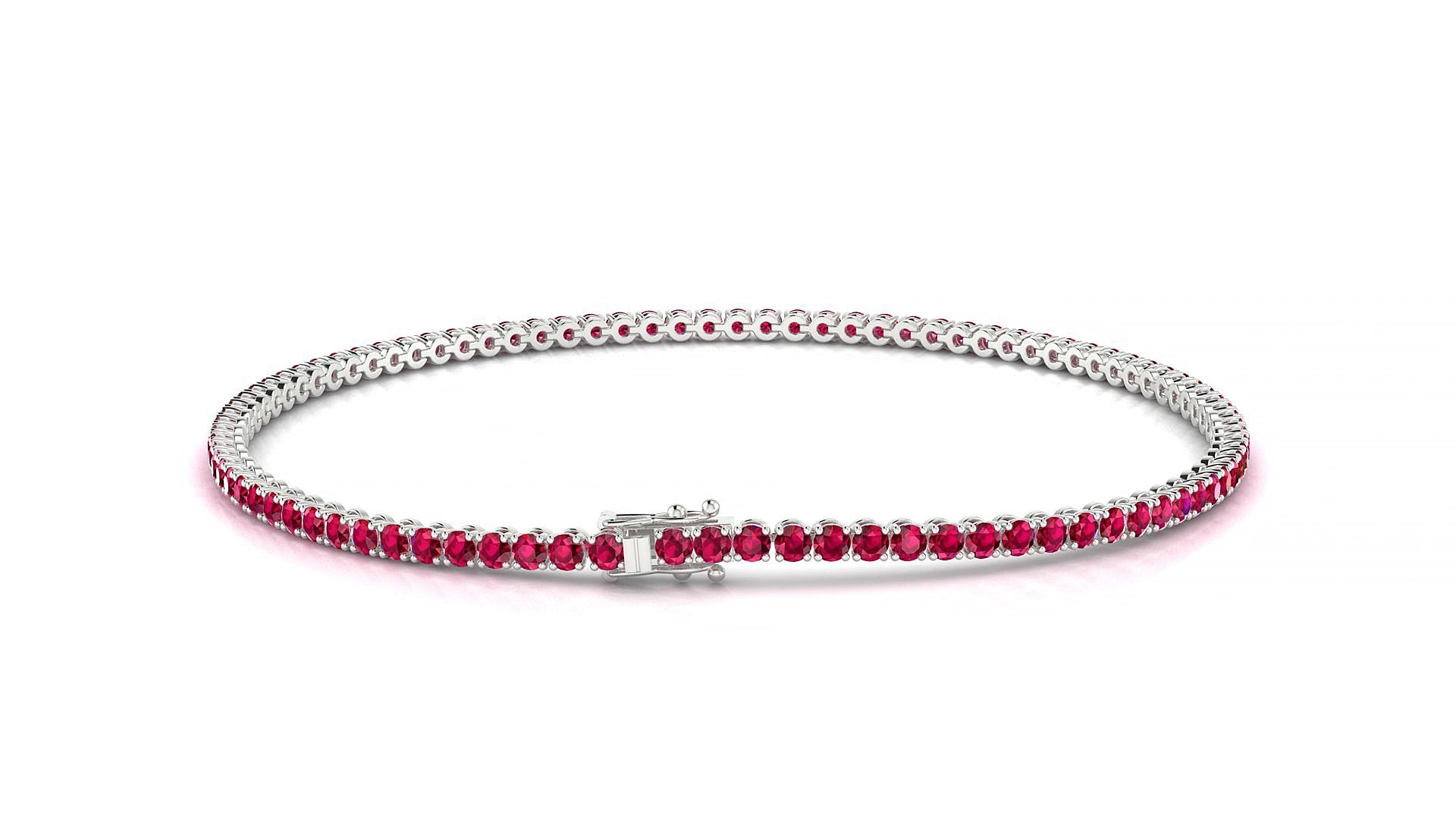 Firenze | 18k White Gold 1.7 mm Round Natural Ruby 17 cm Tennis Bracelet