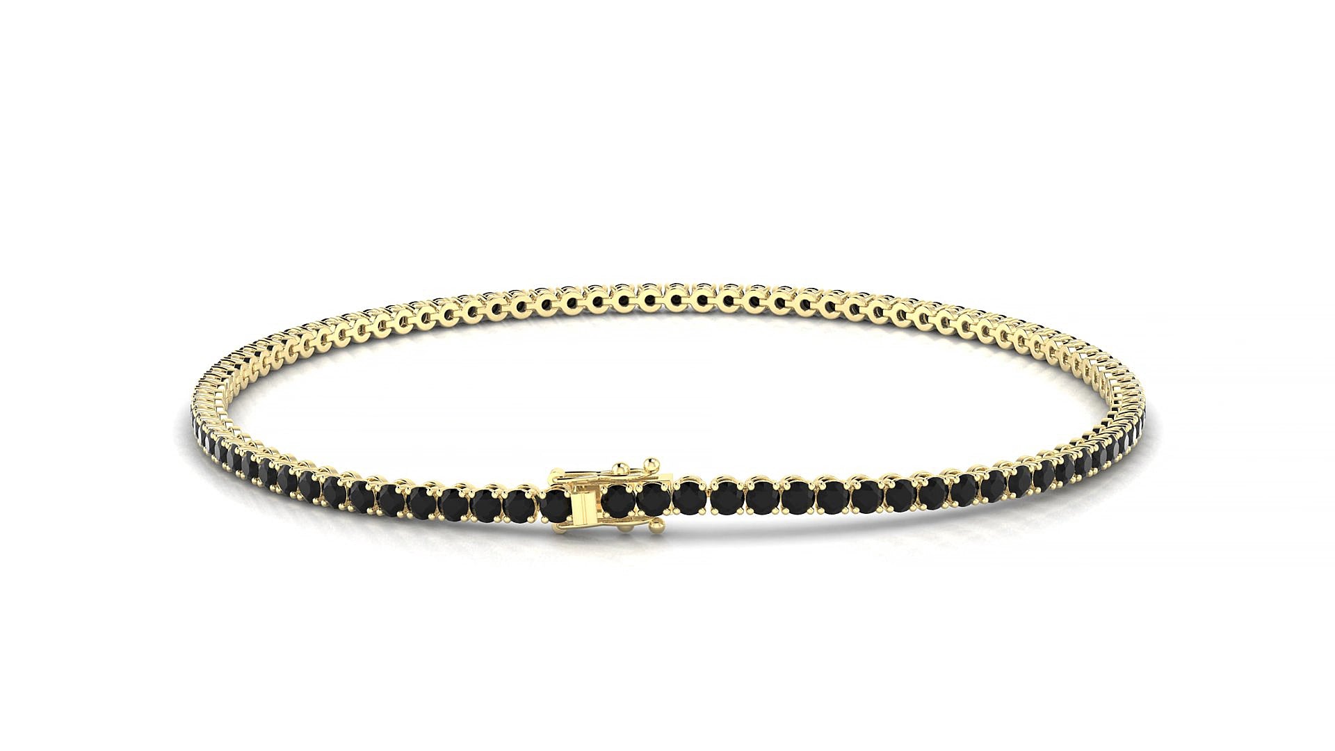 Firenze | 18k Yellow Gold 1.7 mm Round Natural Black Diamond 19 cm Tennis Bracelet