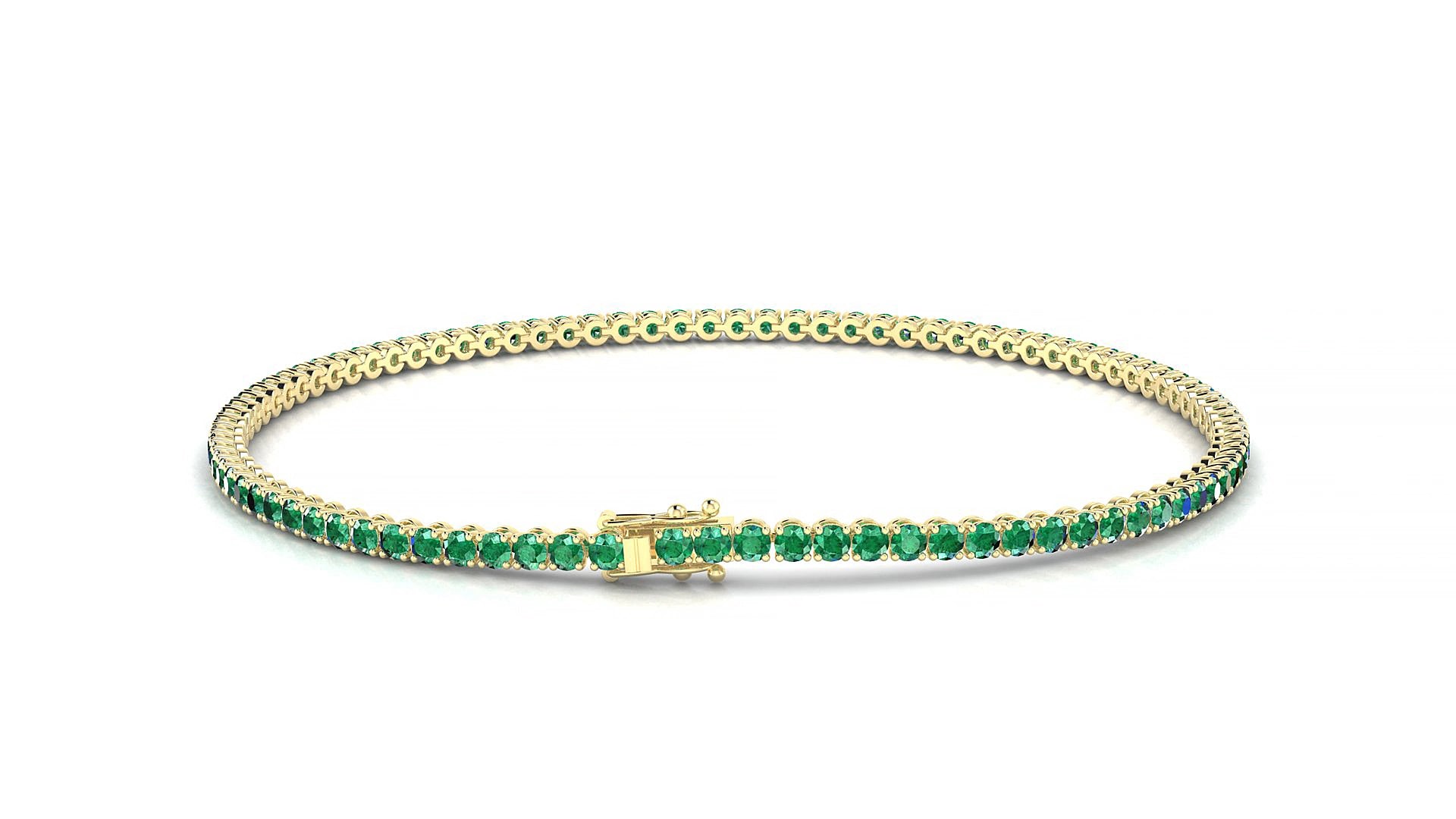 Firenze | 18k Yellow Gold 1.7 mm Round Natural Emerald 17 cm Tennis Bracelet