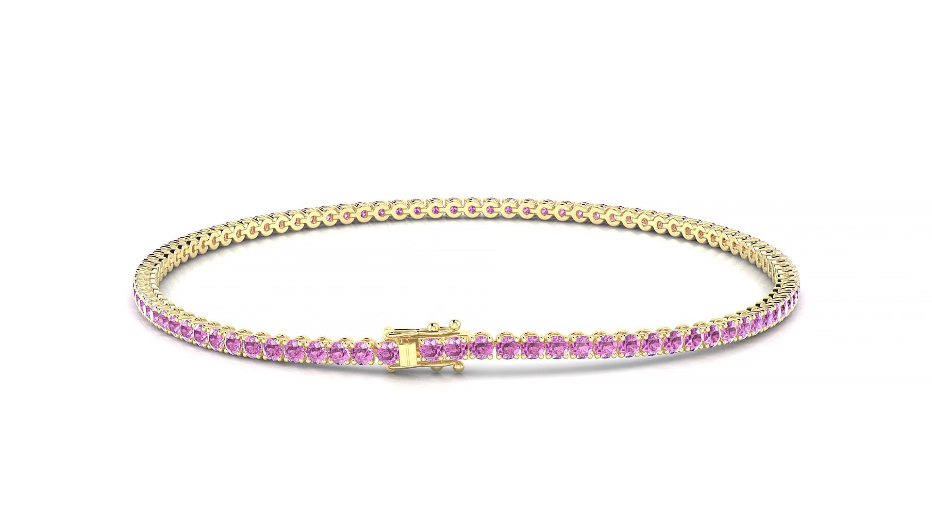 Firenze | 18k Yellow Gold 1.7 mm Round Natural Pink Sapphire 18 cm Tennis Bracelet