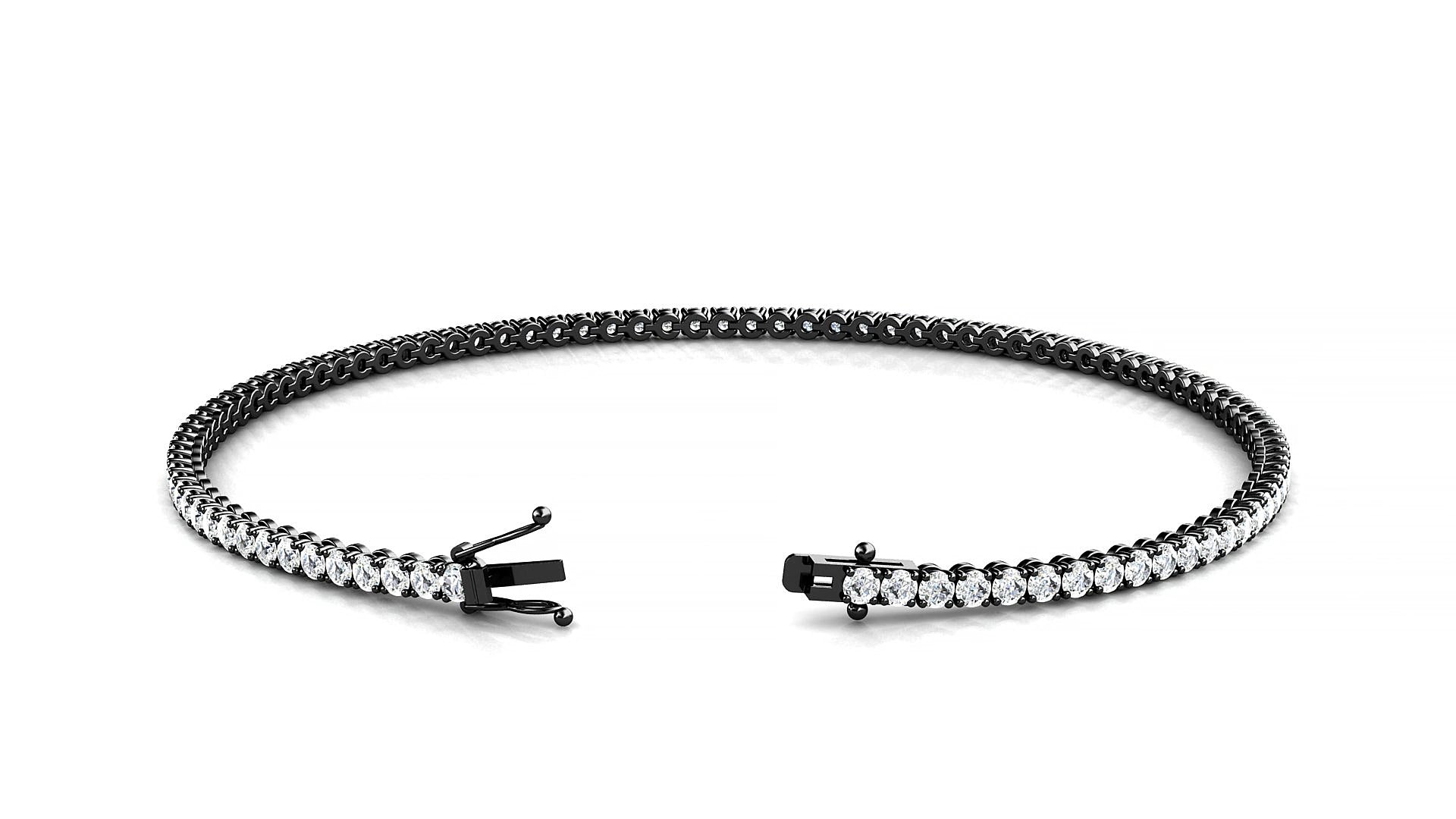 Firenze | 18k Black Gold 1.7 mm Round Natural Diamond 18 cm Tennis Bracelet