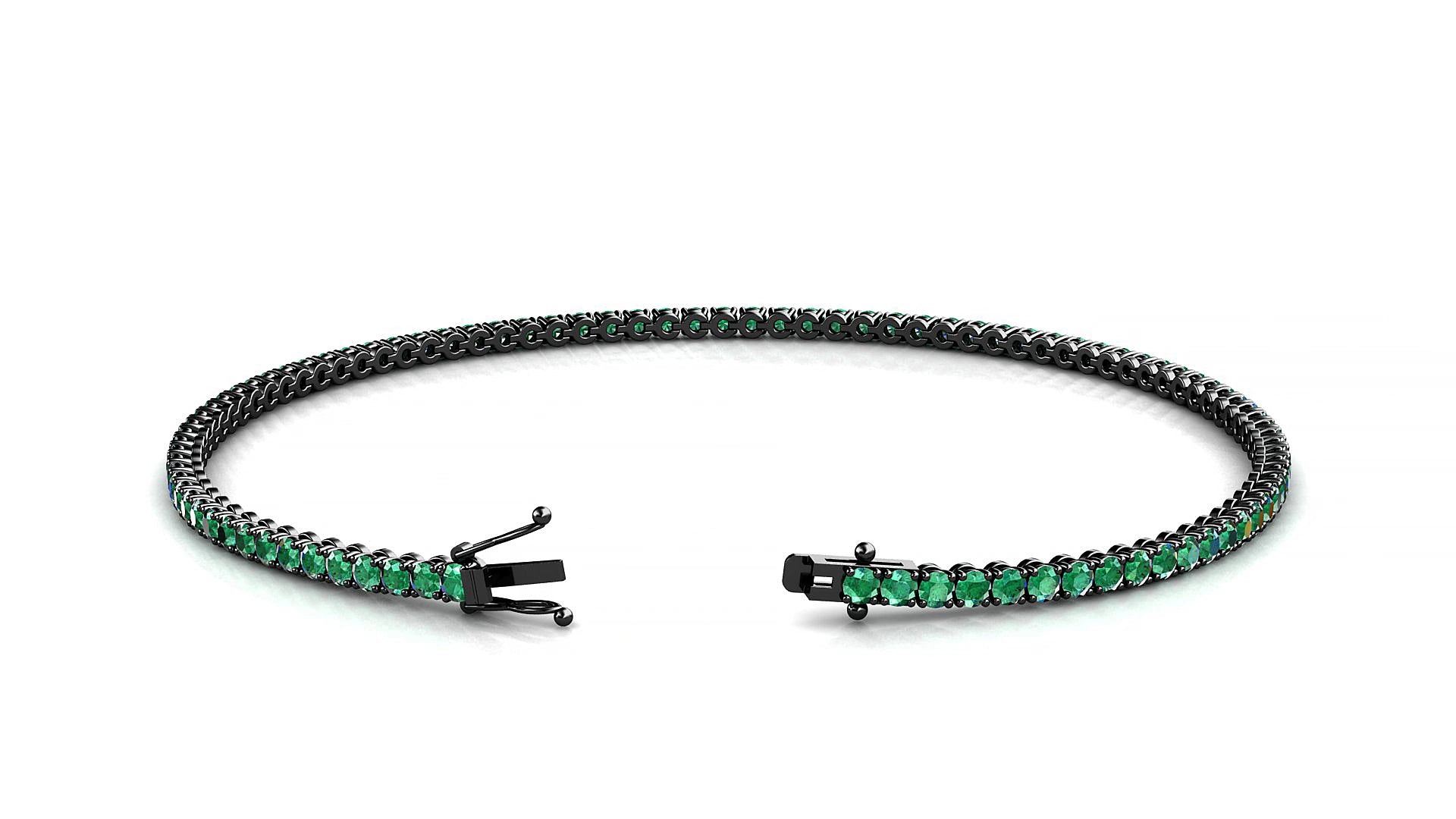 Firenze | 18k Black Gold 1.7 mm Round Natural Emerald 19 cm Tennis Bracelet