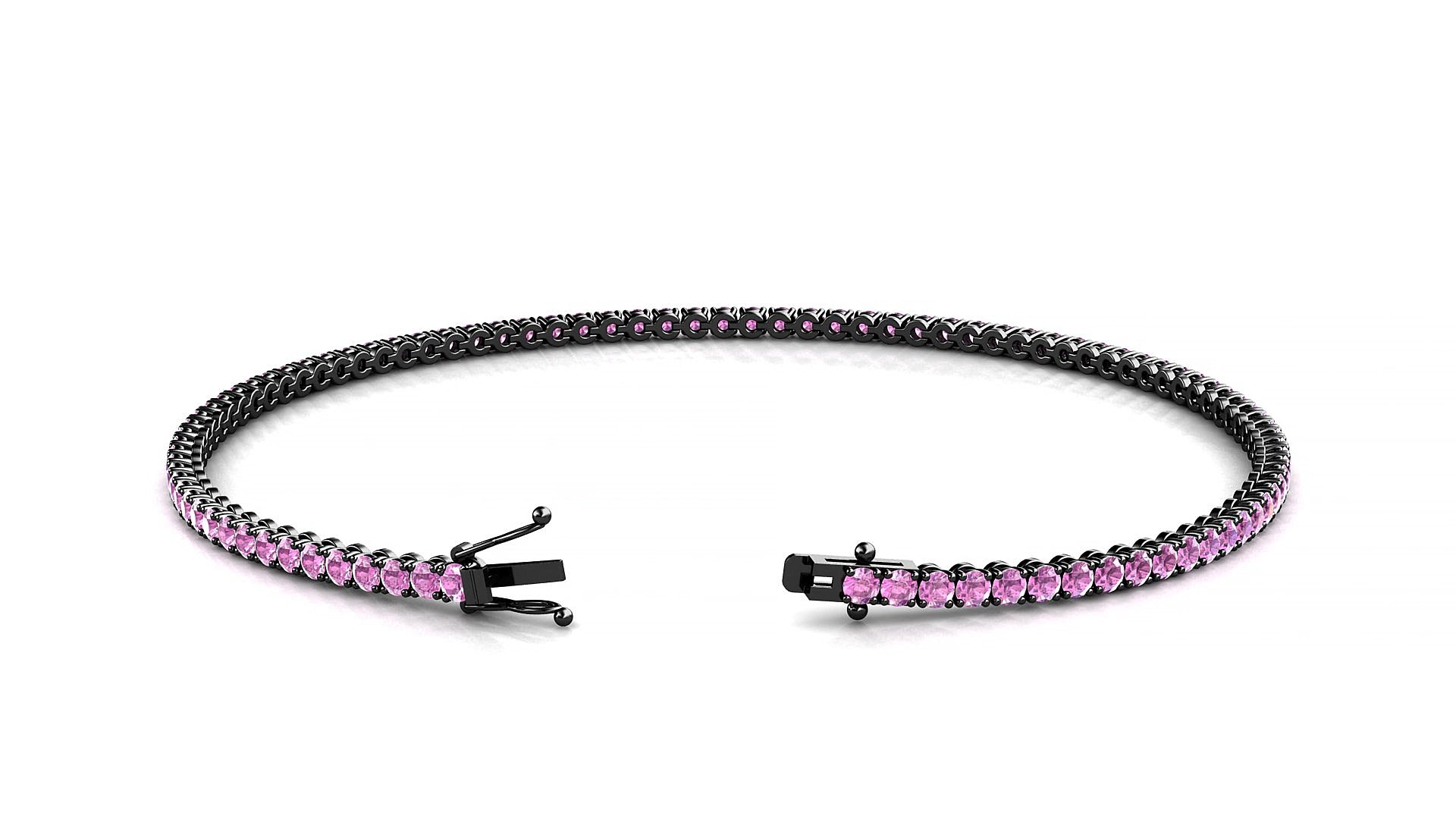 Firenze | 18k Black Gold 1.7 mm Round Natural Pink Sapphire 15 cm Tennis Bracelet