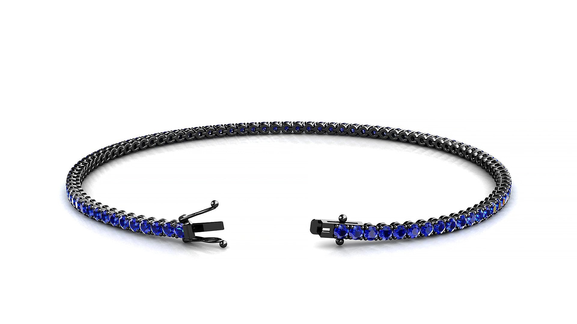 Firenze | 18k Black Gold 1.7 mm Round Natural Sapphire 18 cm Tennis Bracelet