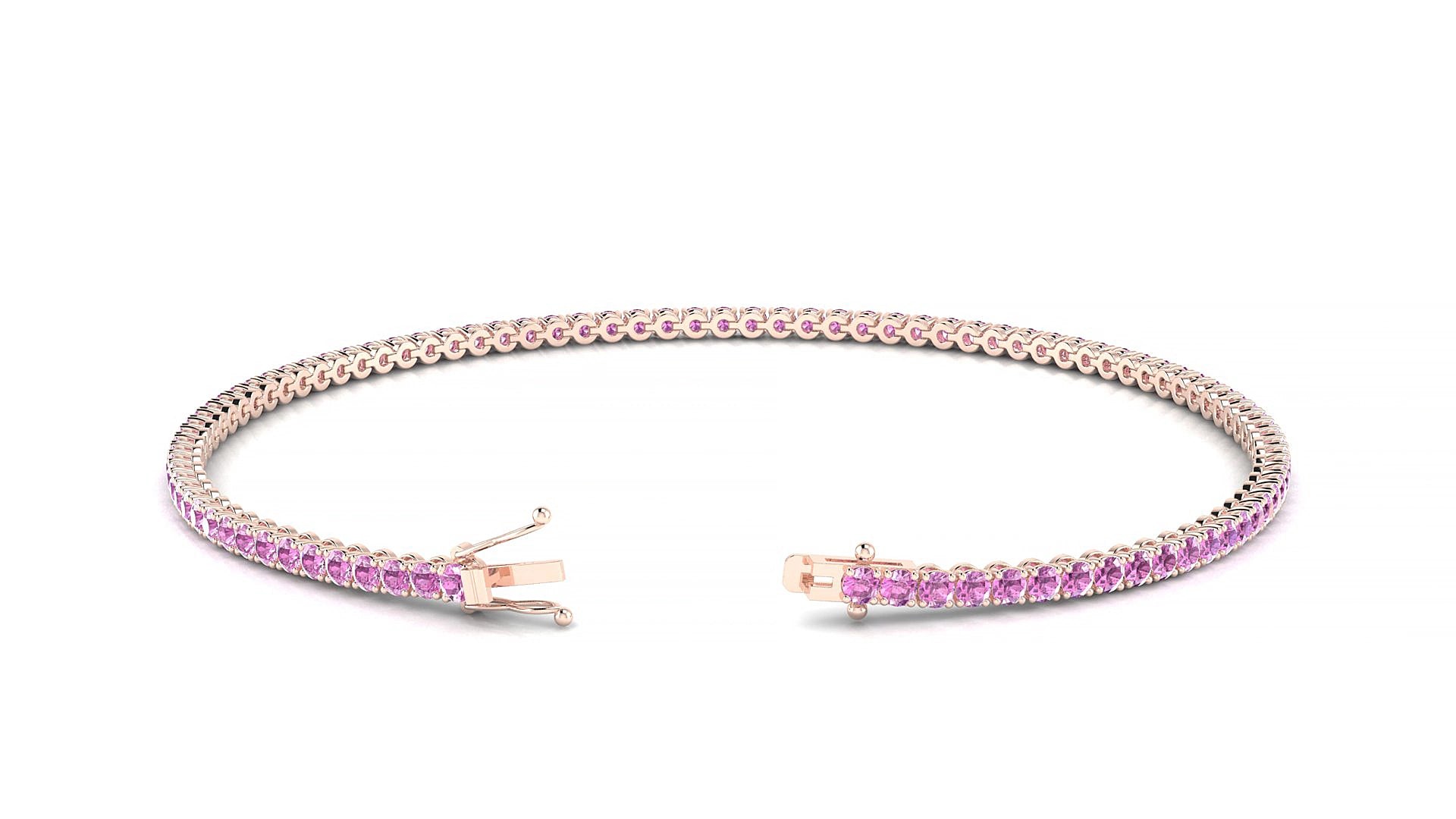 Firenze | 18k Rose Gold 1.7 mm Round Natural Pink Sapphire 15 cm Tennis Bracelet