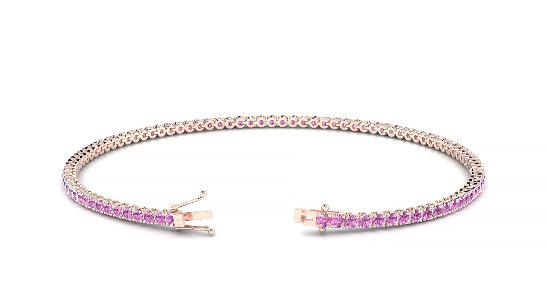 Firenze | 18k Rose Gold 1.7 mm Round Natural Pink Sapphire Tennis Bracelet
