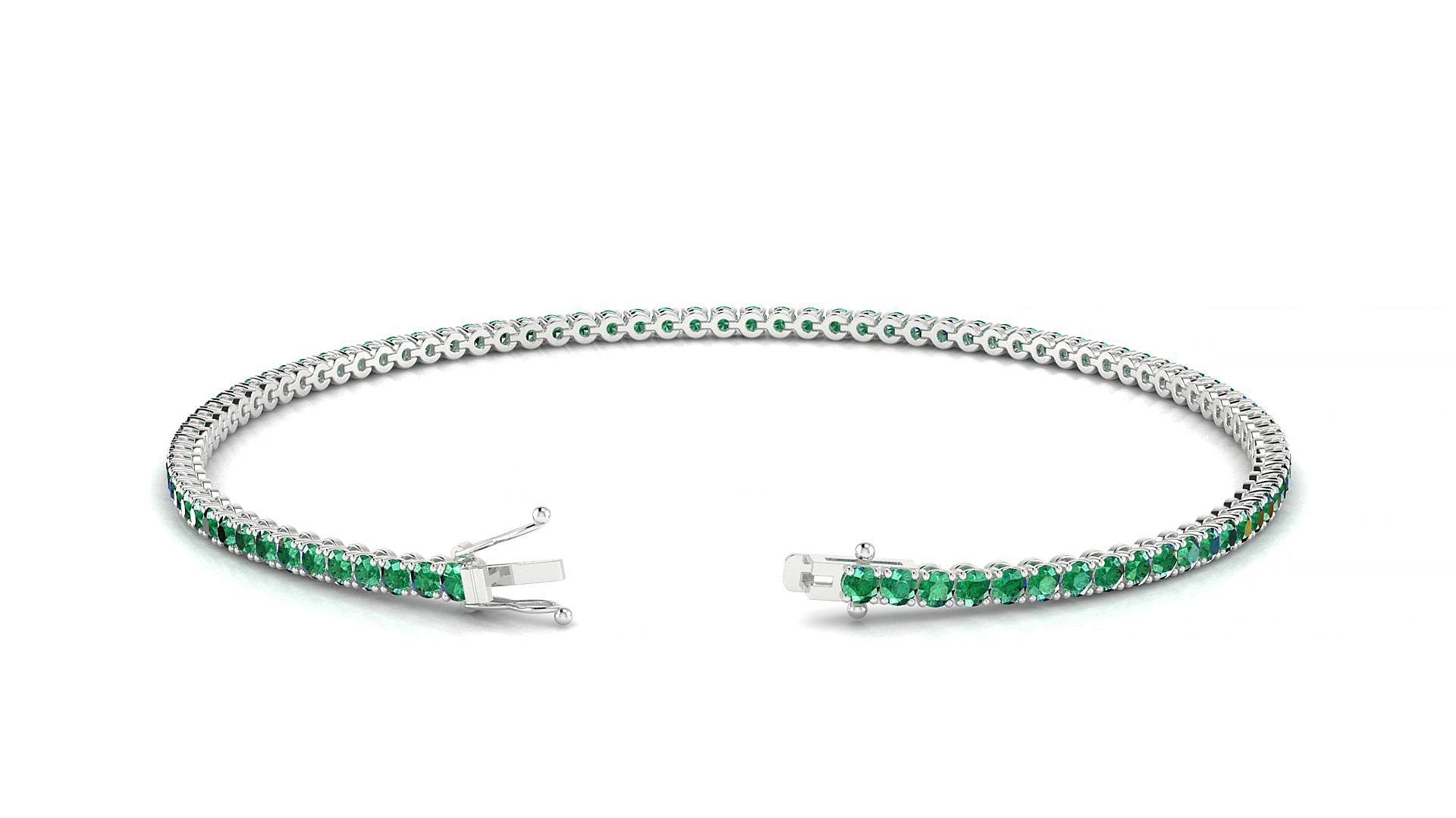 Firenze | 18k White Gold 1.7 mm Round Natural Emerald 15 cm Tennis Bracelet