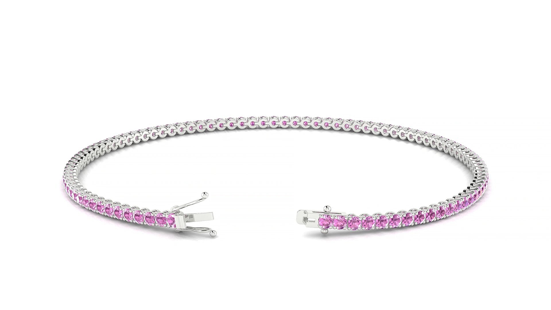 Firenze | 18k White Gold 1.7 mm Round Natural Pink Sapphire 17 cm Tennis Bracelet
