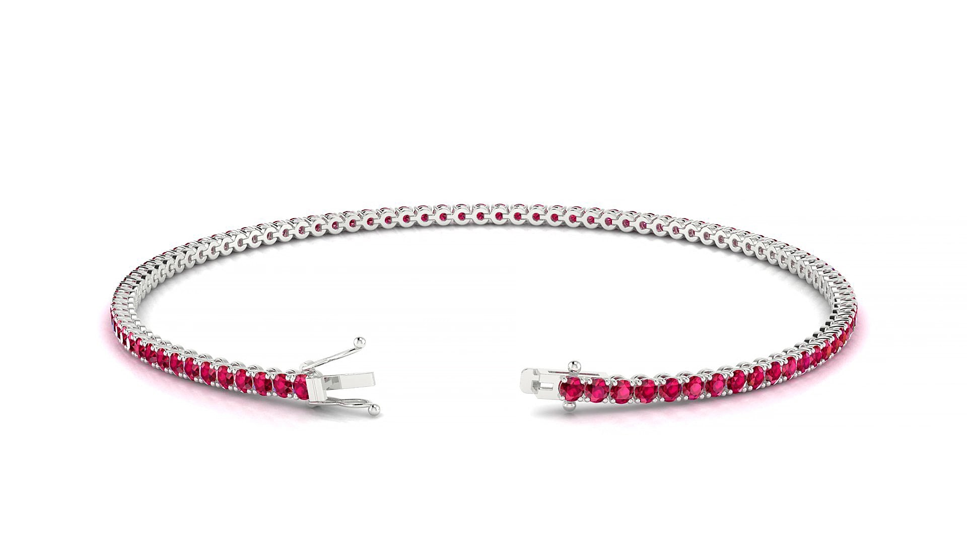 Firenze | 18k White Gold 1.7 mm Round Natural Ruby 15 cm Tennis Bracelet