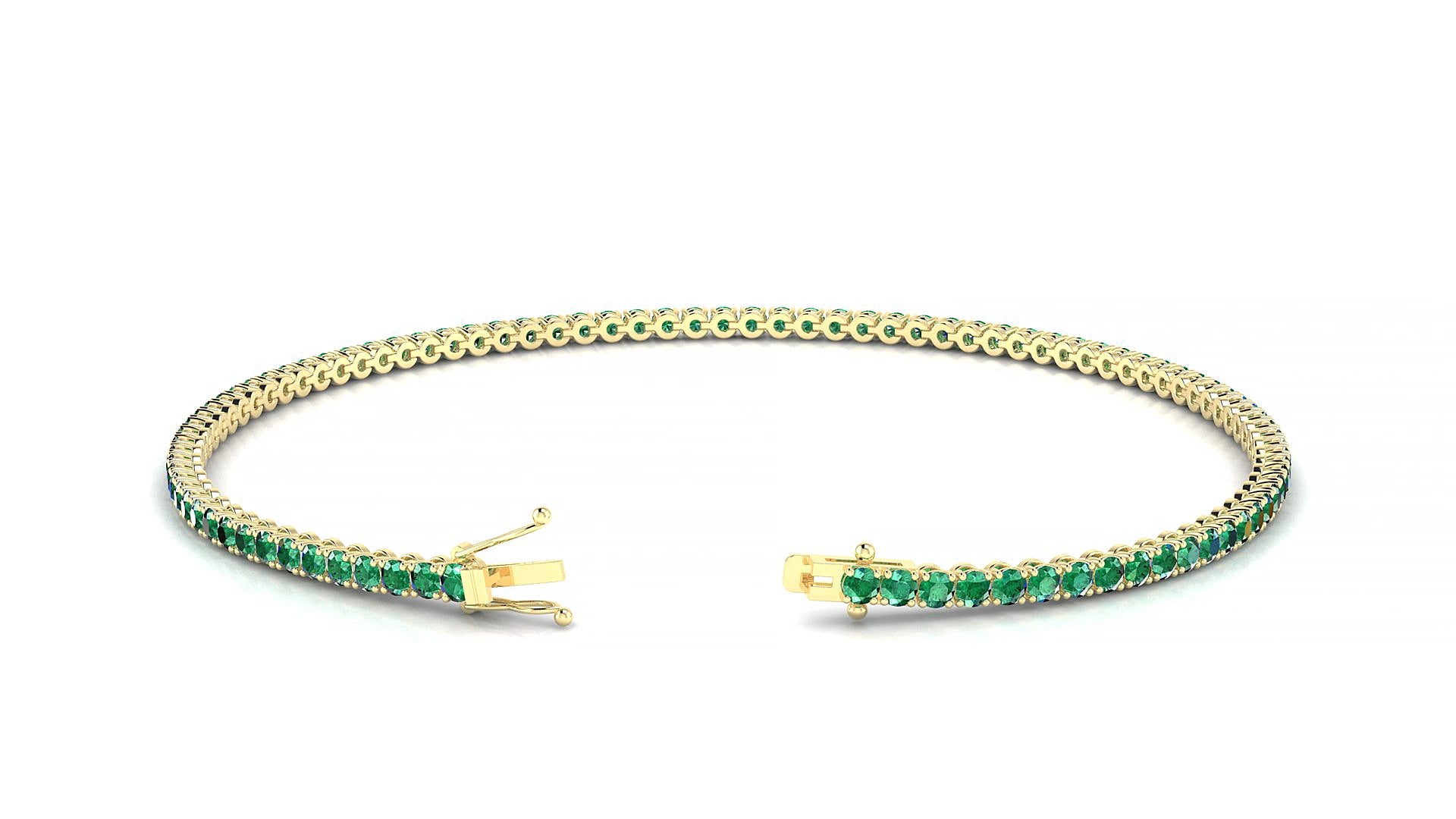 Firenze | 18k Yellow Gold 1.7 mm Round Natural Emerald 17 cm Tennis Bracelet