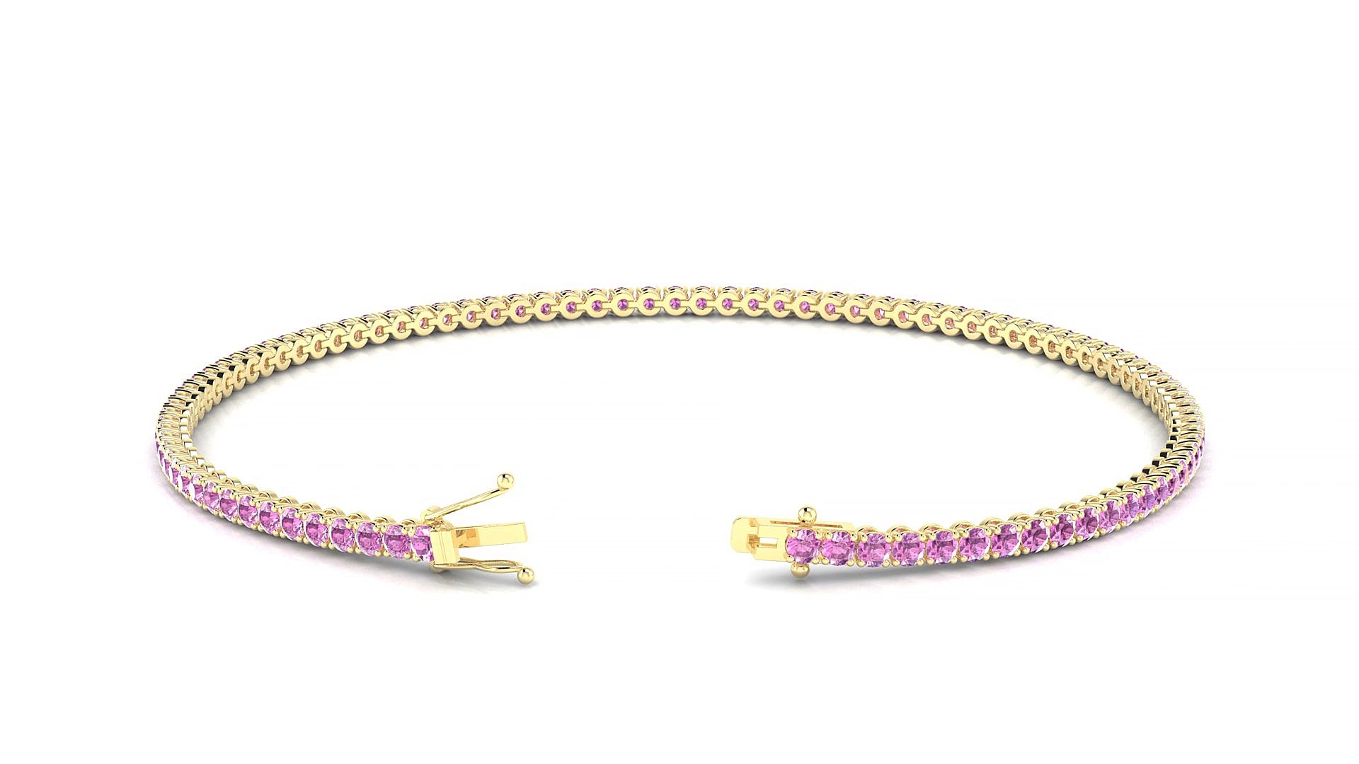 Firenze | 18k Yellow Gold 1.7 mm Round Natural Pink Sapphire 19 cm Tennis Bracelet