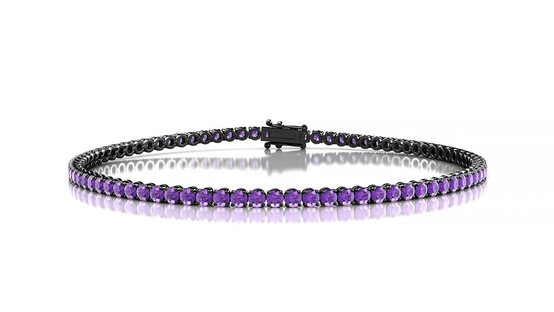 Firenze | 18k Black Gold 2 mm Round Natural Amethyst 17 cm Tennis Bracelet