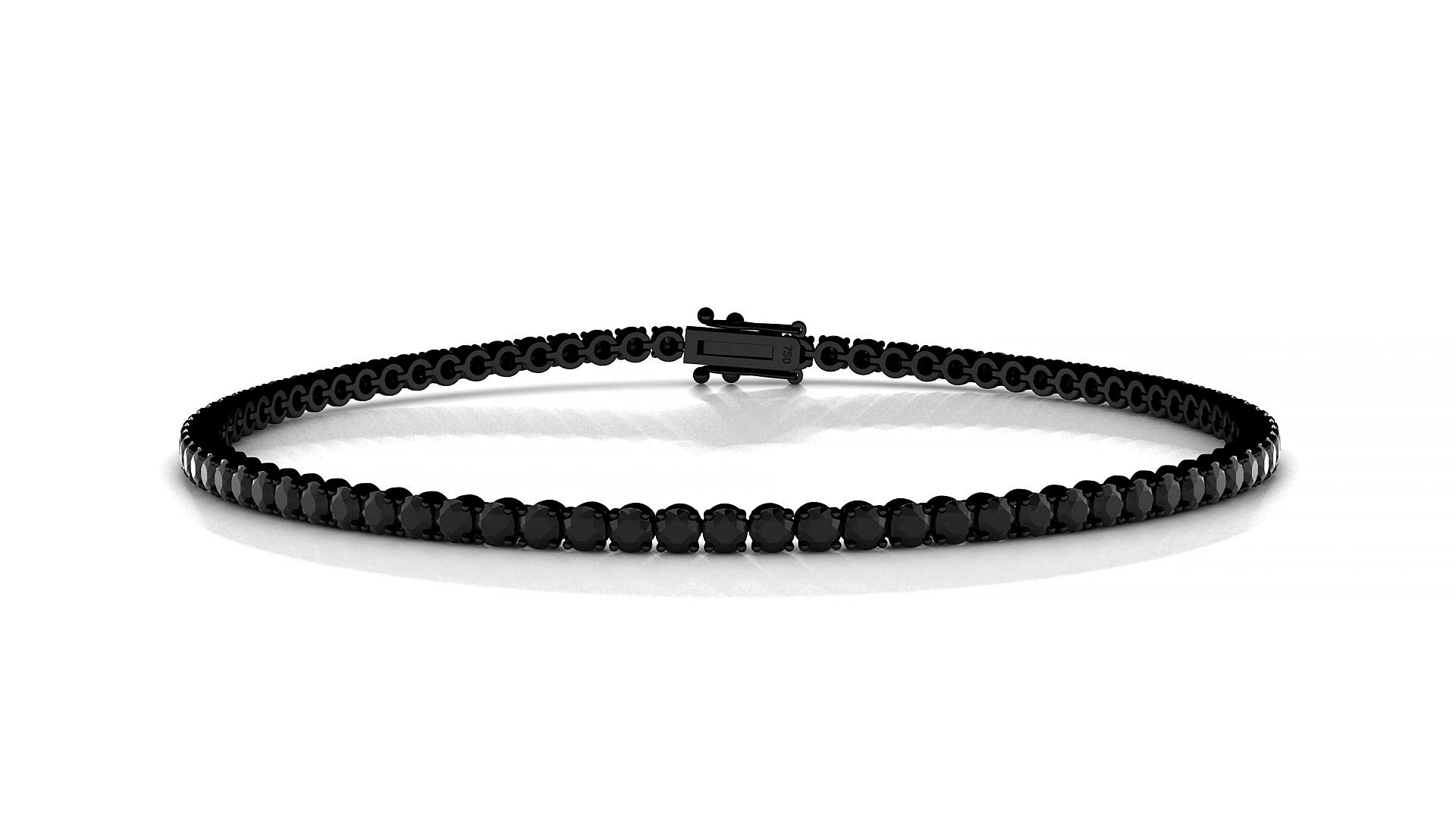 Firenze | 18k Black Gold 2 mm Round Natural Black Diamond 17 cm Tennis Bracelet