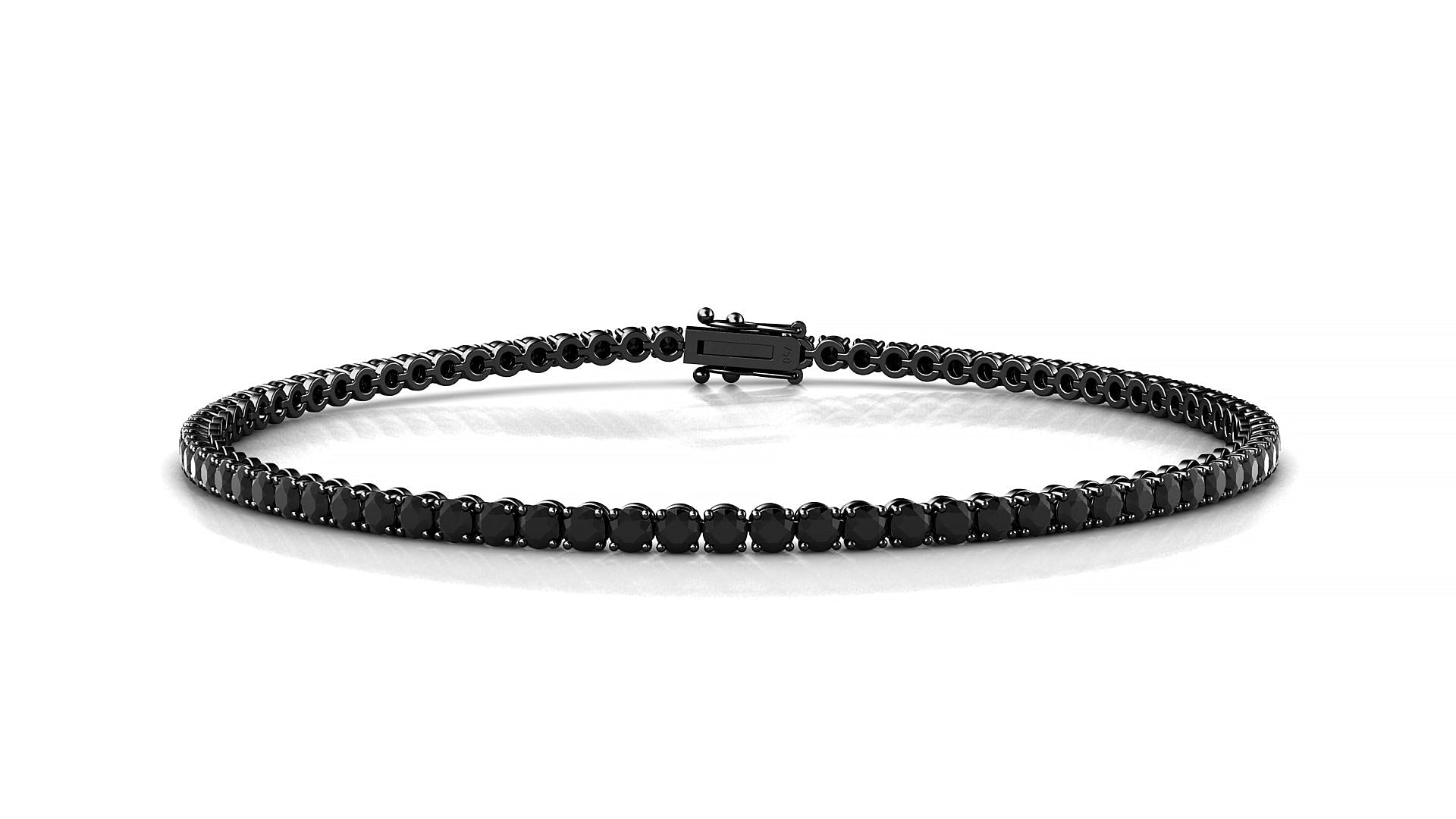 Firenze | 18k Black Gold 2 mm Round Natural Black Diamond Tennis Bracelet