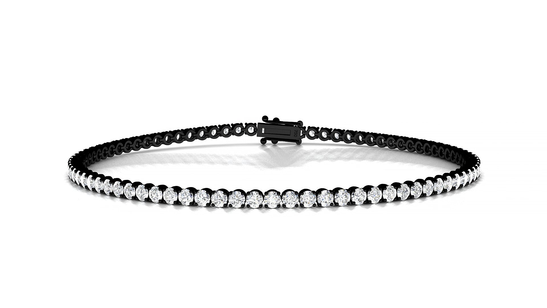 Firenze | 18k Black Gold 2 mm Round Natural Diamond 15 cm Tennis Bracelet
