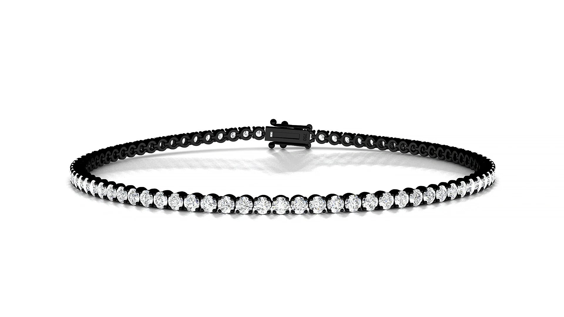 Firenze | 18k Black Gold 2 mm Round Lab-Grown Diamond 18 cm Tennis Bracelet