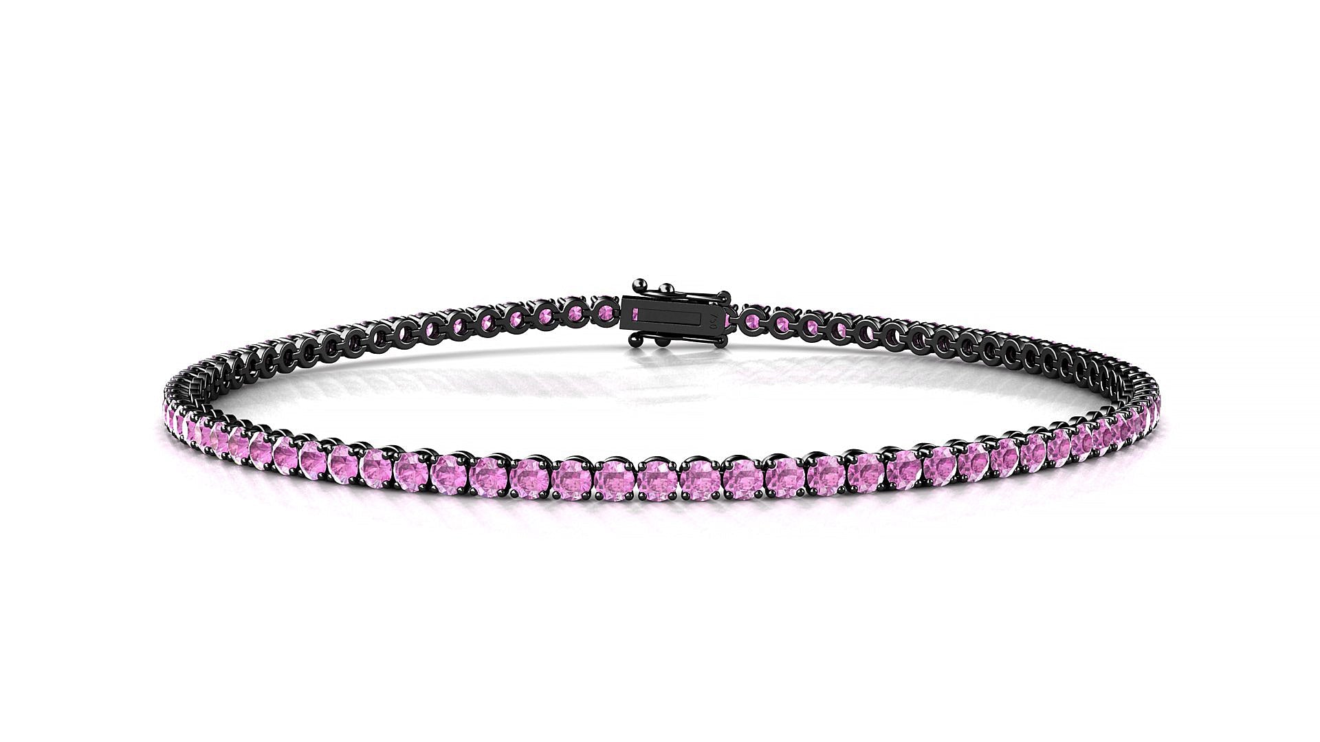 Firenze | 18k Black Gold 2 mm Round Natural Pink Sapphire Tennis Bracelet
