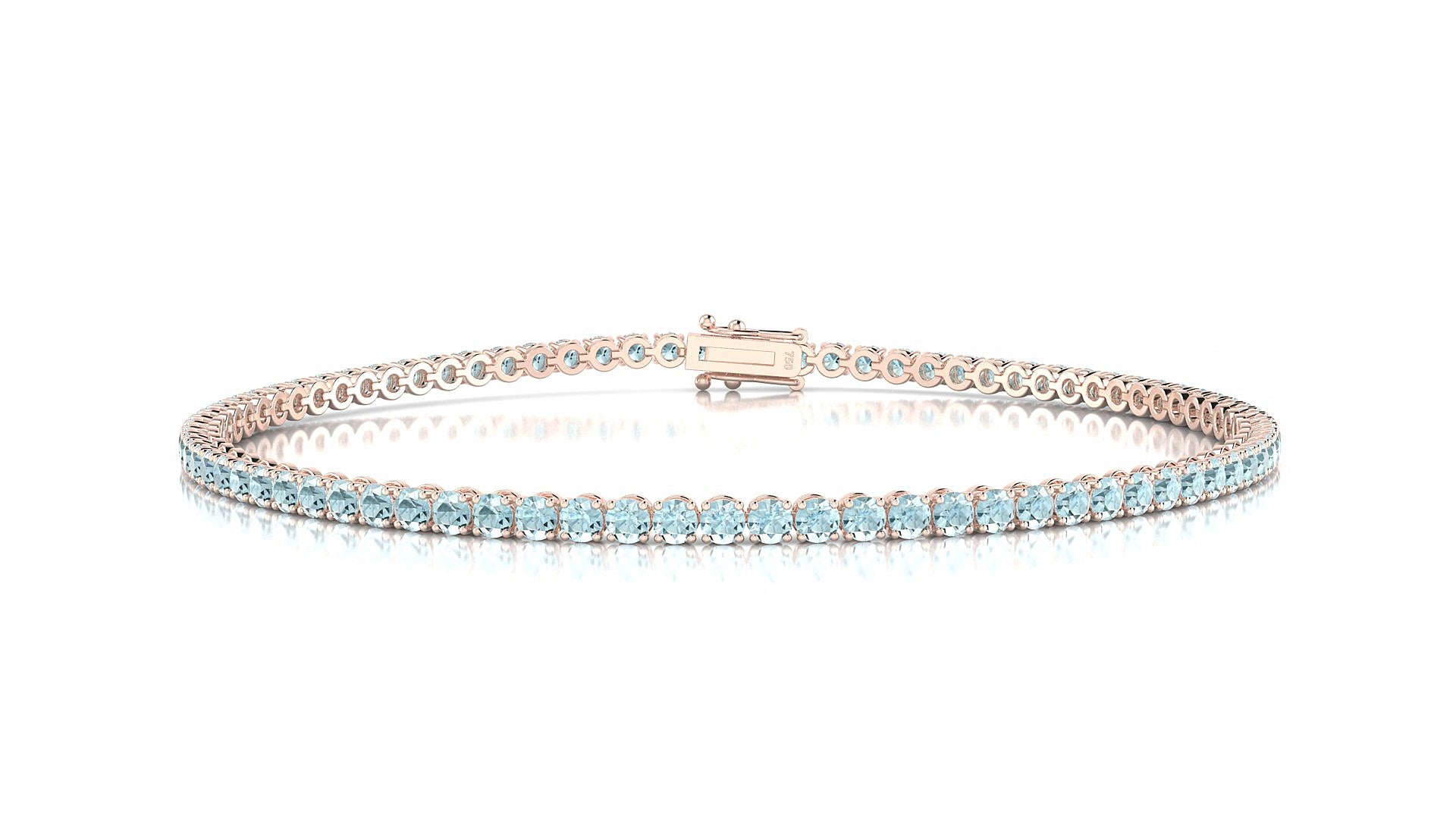 Firenze | 18k Rose Gold 2 mm Round Natural Aquamarine 15 cm Tennis Bracelet